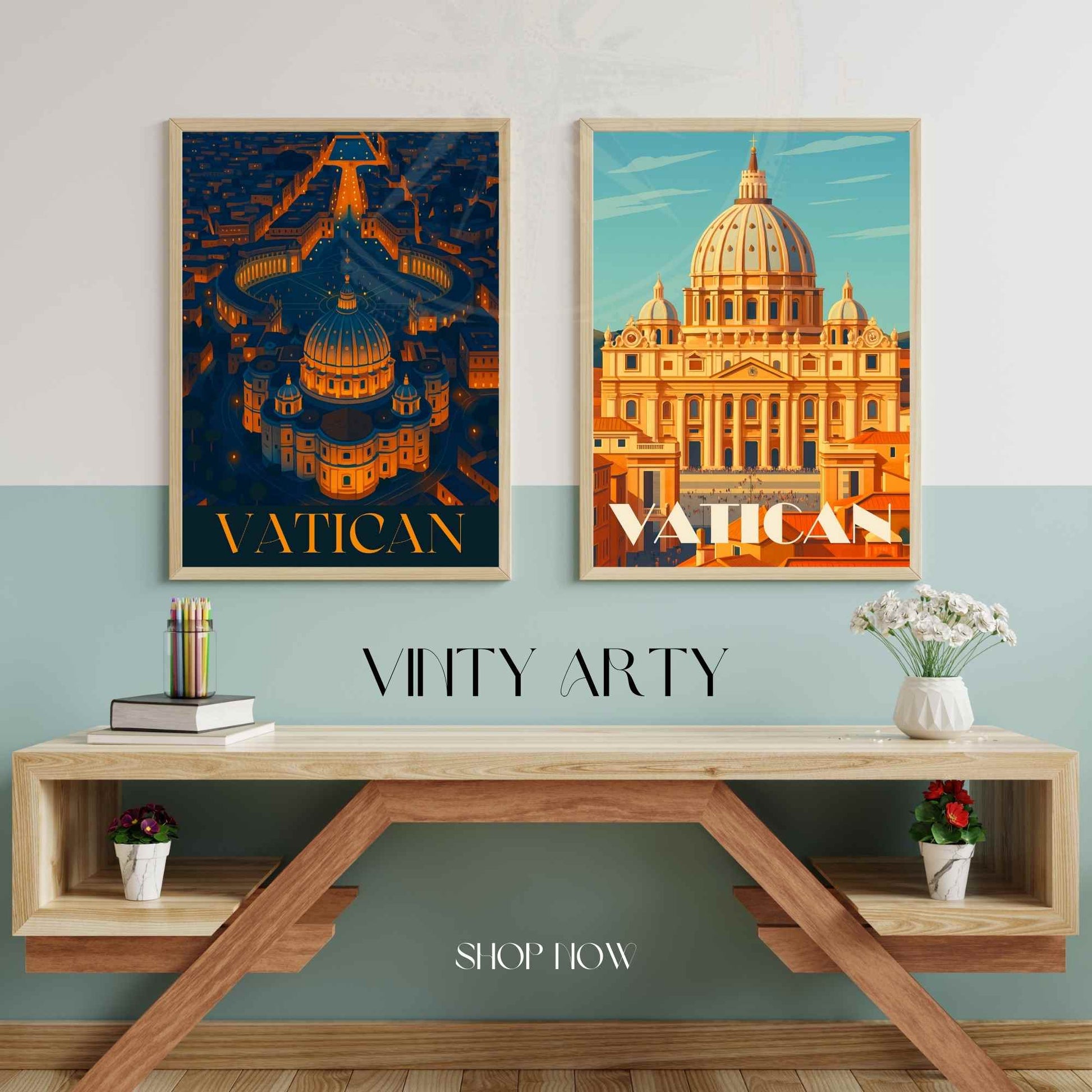 Affiche Vatican | Impression de voyage Vatican | Basilique Saint-Pierre la nuit