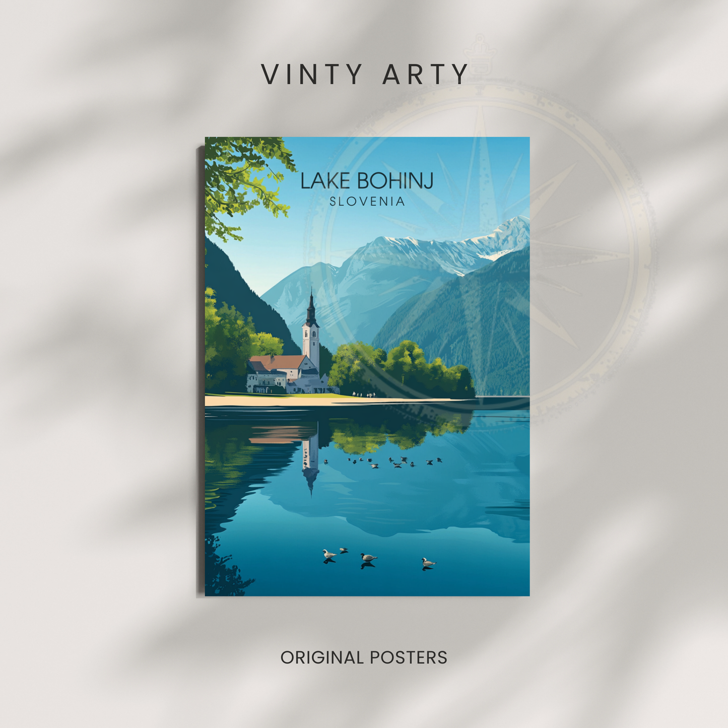 Affiche Lac Bohinj | Poster de voyage Slovénie | Affiche Lac