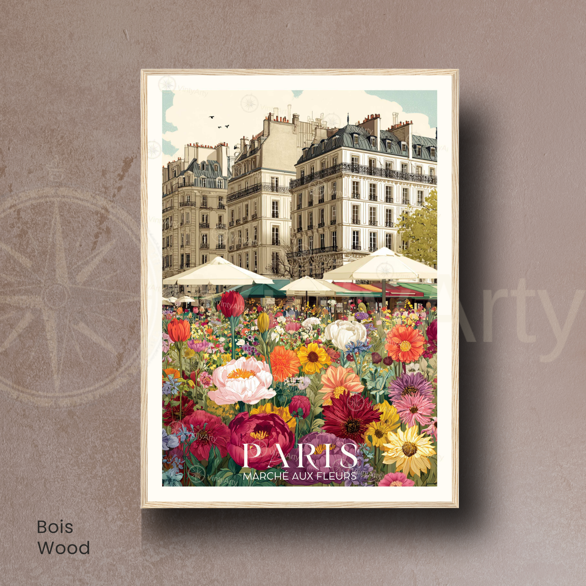 Affiche Paris | Impression de voyage France | Affiche Marché aux fleurs