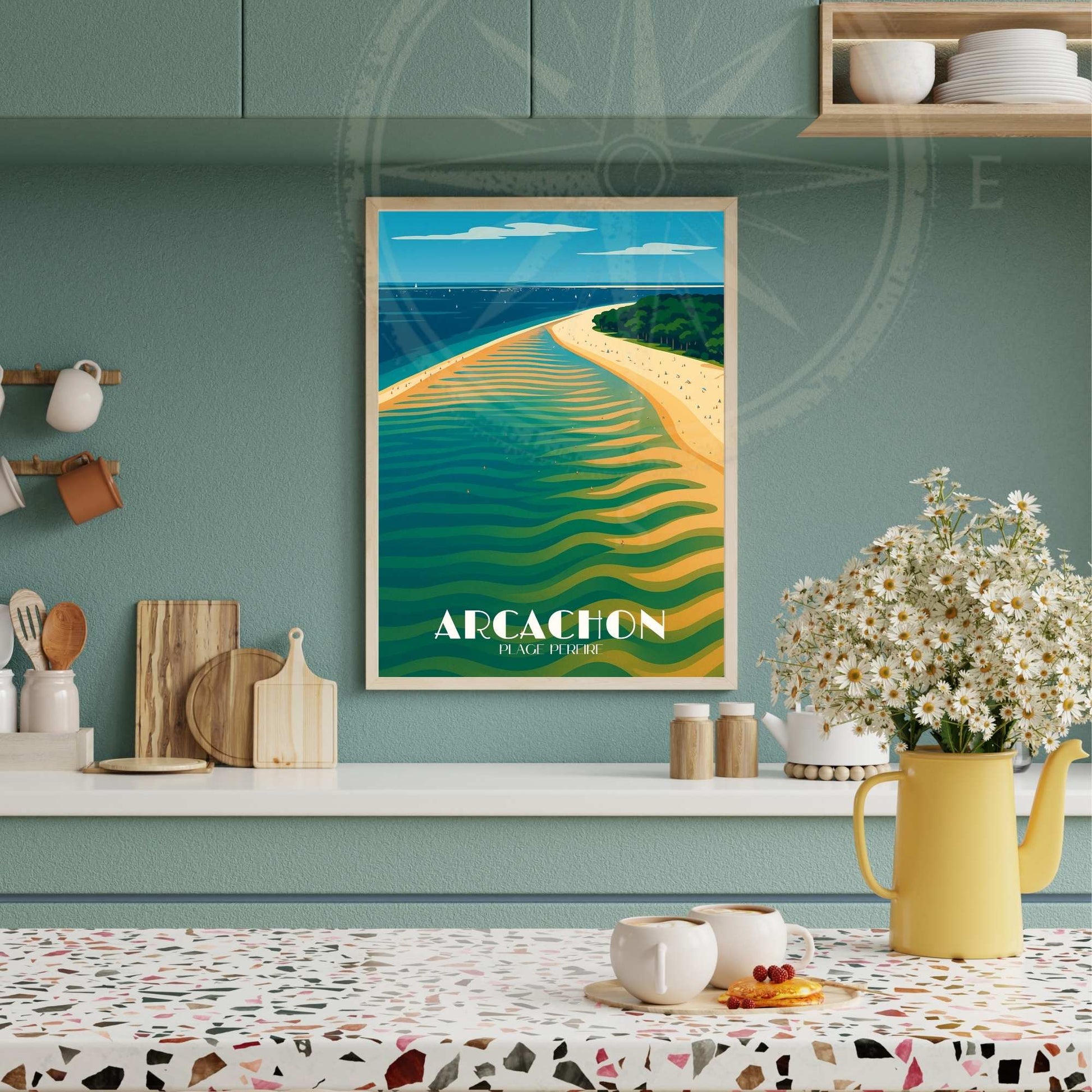 Affiche Arcachon | Impression Bassin d'Arcachon | Affiche de voyage France | Plage Pereire