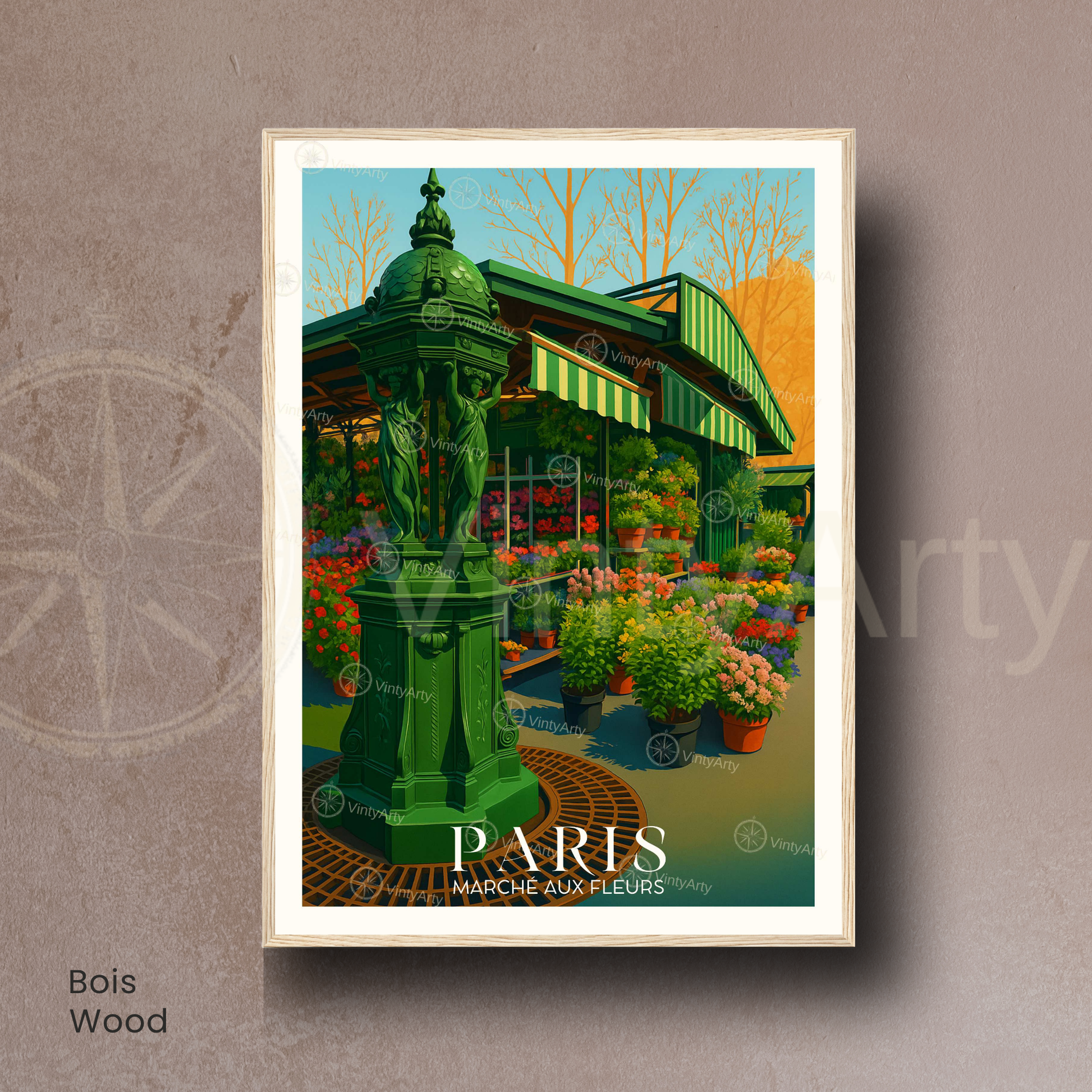 Affiche Paris | Poster de voyage France | Affiche Marché aux fleurs