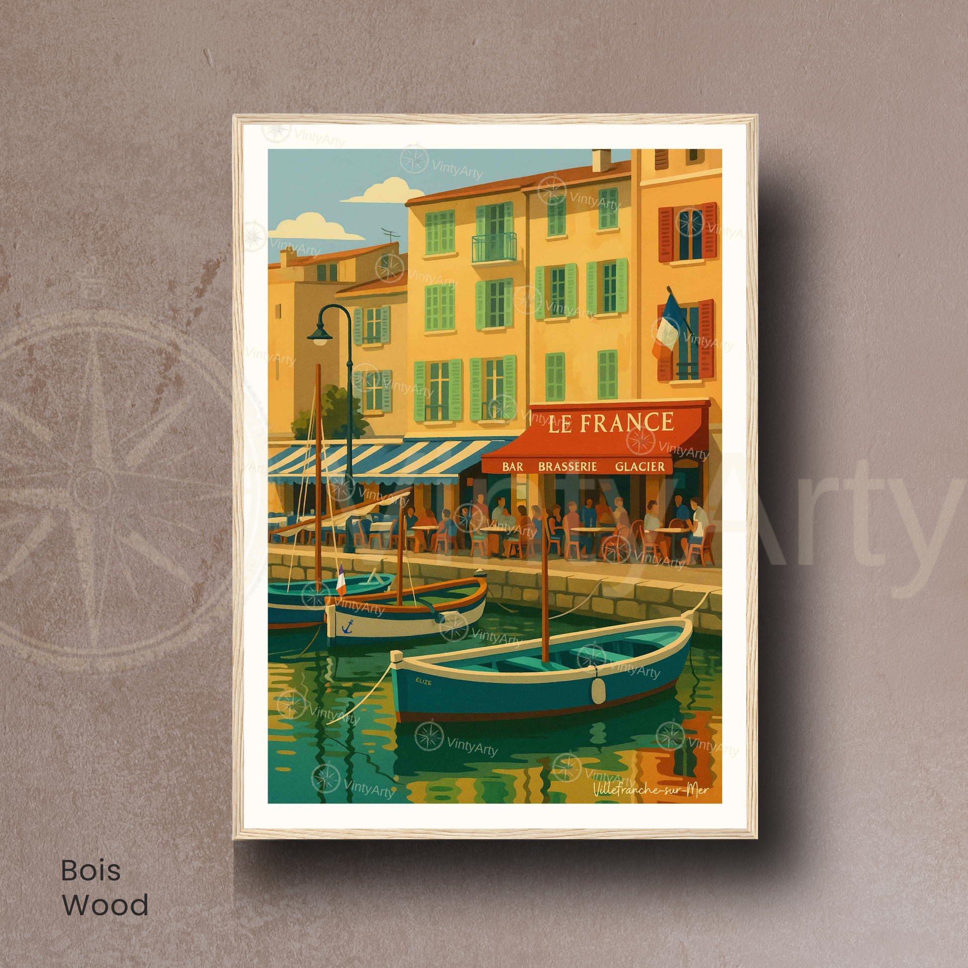 Affiche Villefranche-sur-Mer | Cadre mural France | Affiche Côte d'Azur