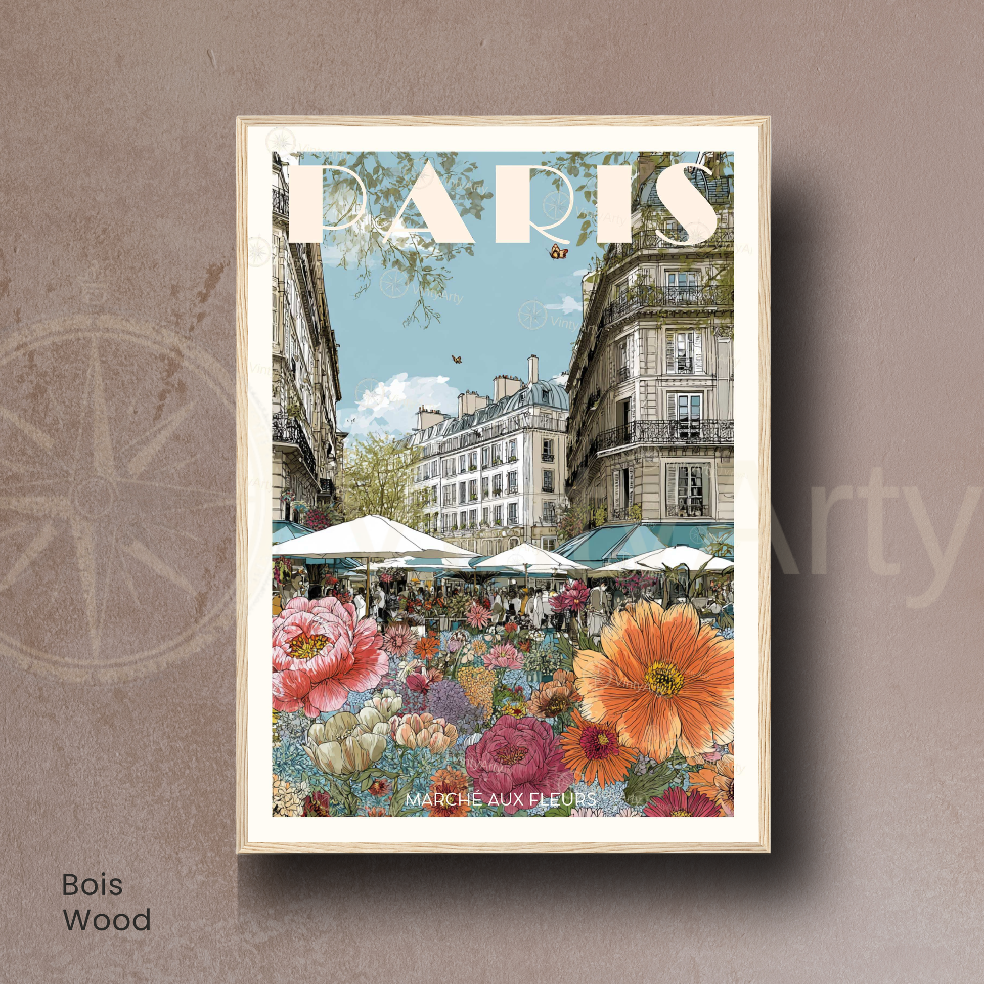 Affiche Paris | Poster artistique France | Affiche Marché aux fleurs