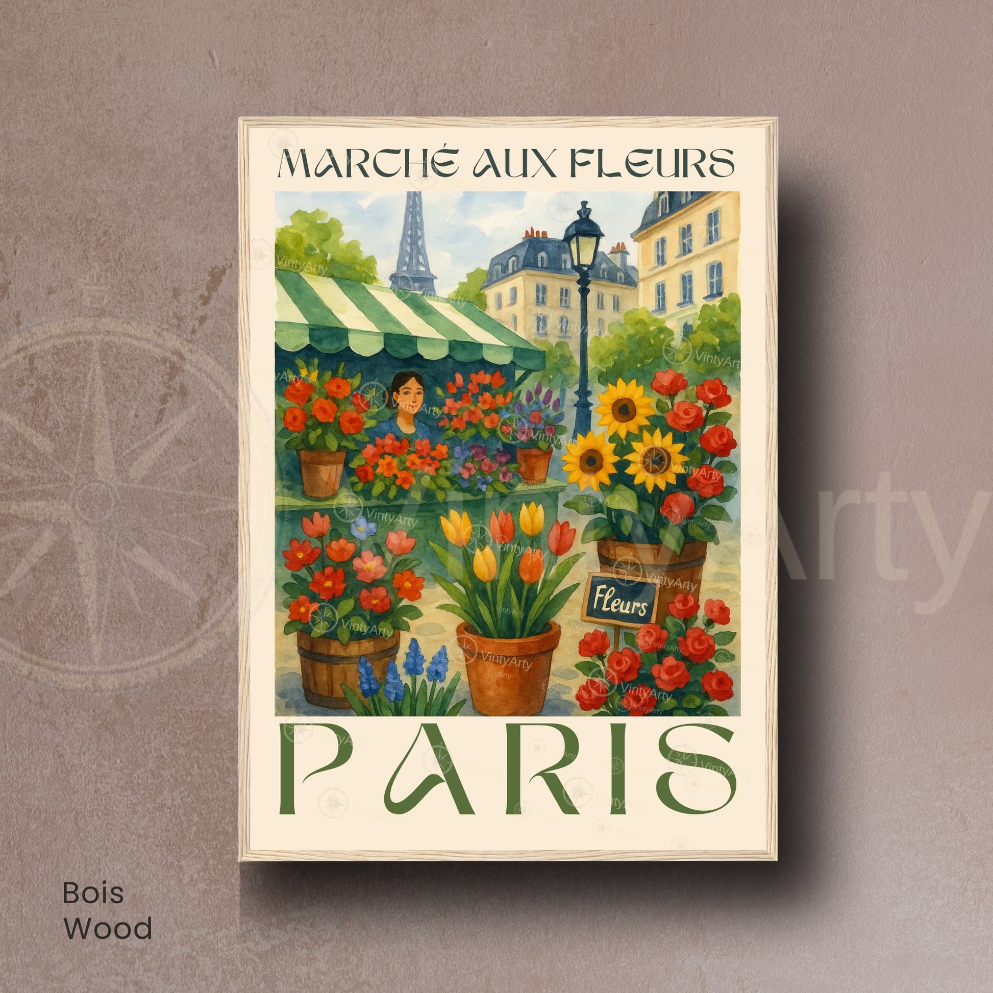 Affiche Paris | Décoration de voyage France | Affiche Marché aux fleurs