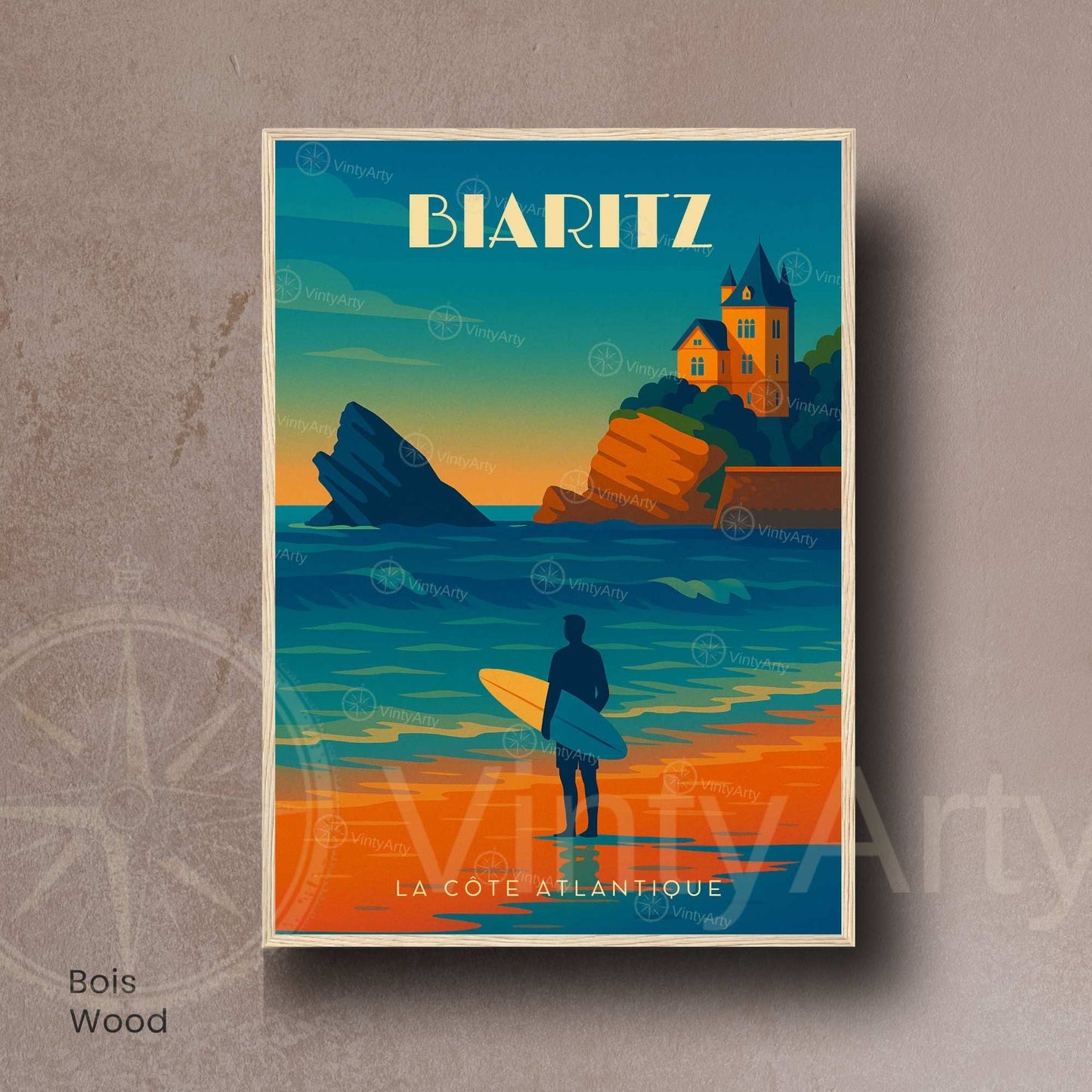 Affiche Biarritz – La Côte Atlantique | Illustration Surf & Océan | Poster Vintage Côte Basque