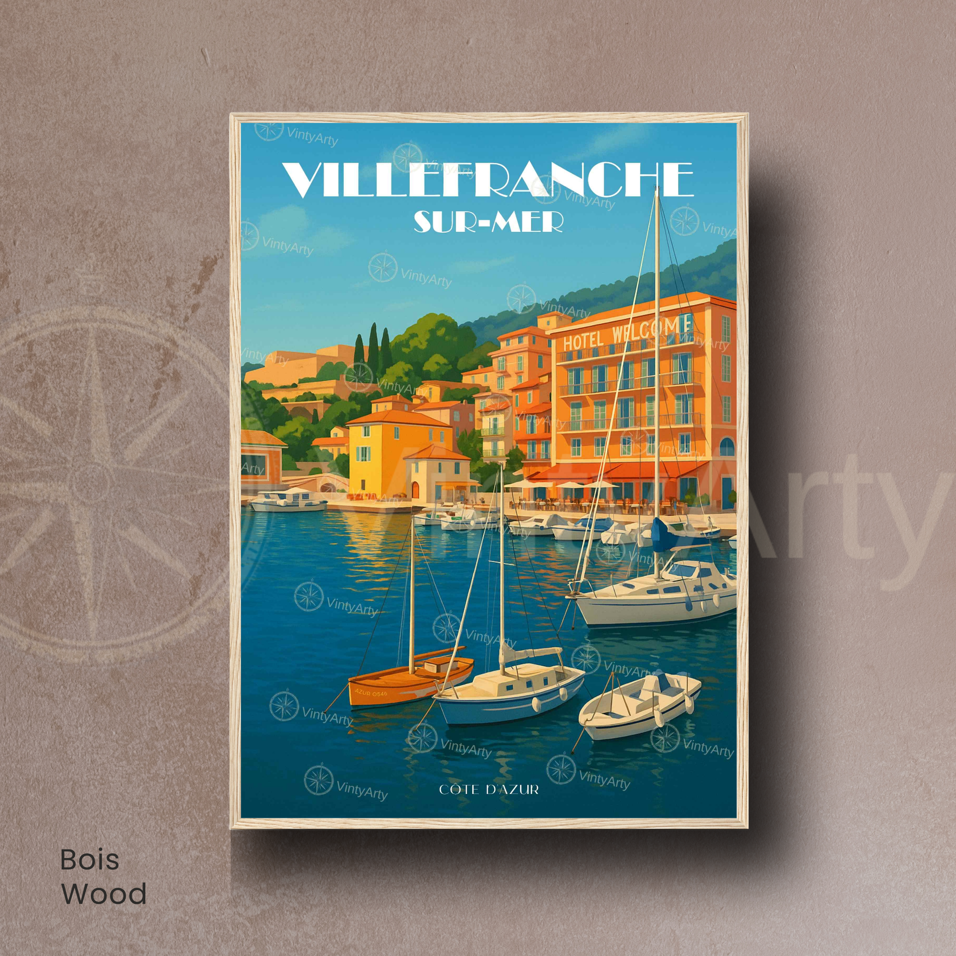 Affiche Villefranche-sur-Mer | Décoration de voyage France | Affiche Côte d'Azur