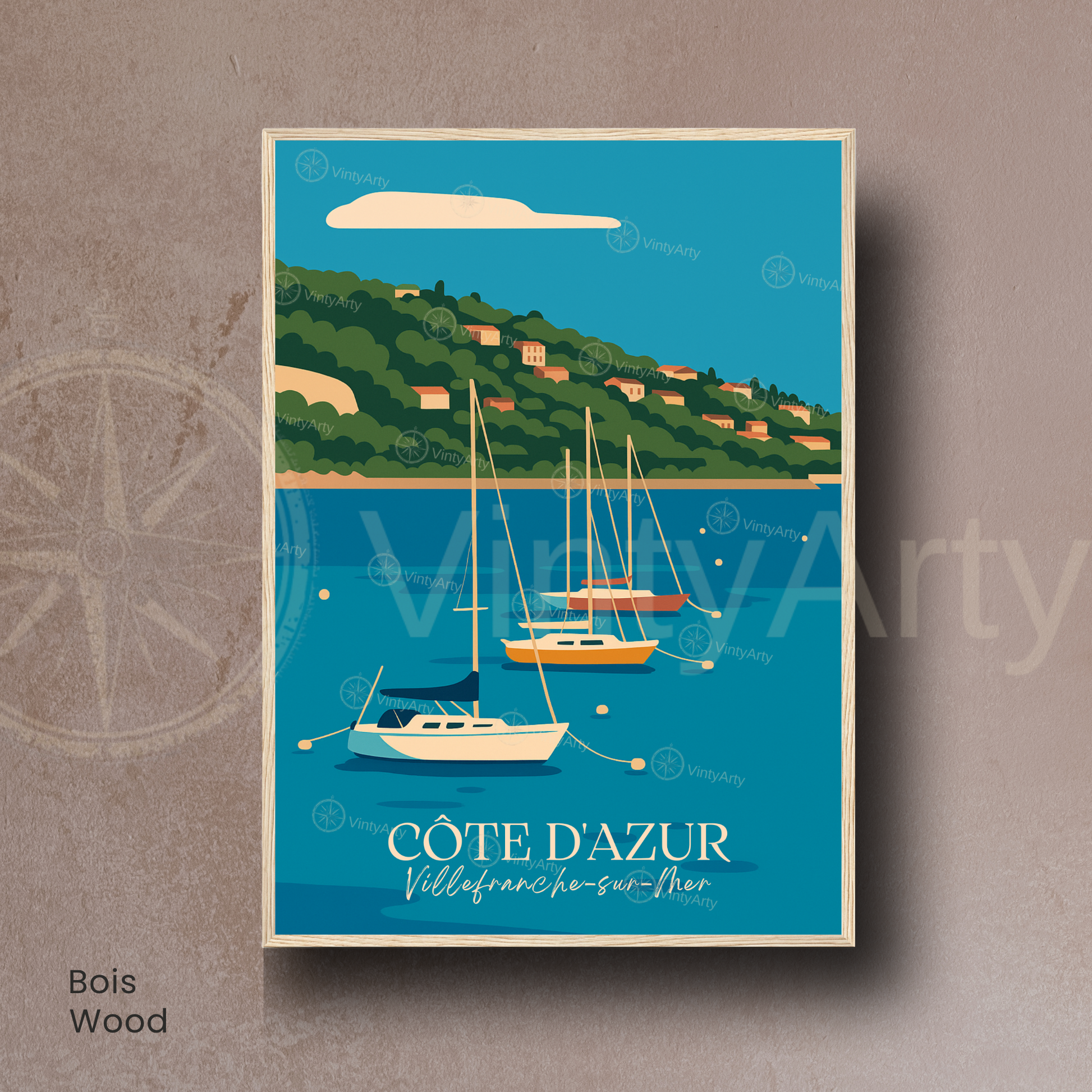 Affiche Villefranche-sur-Mer | Impression décoratif France | Affiche Côte d'Azur