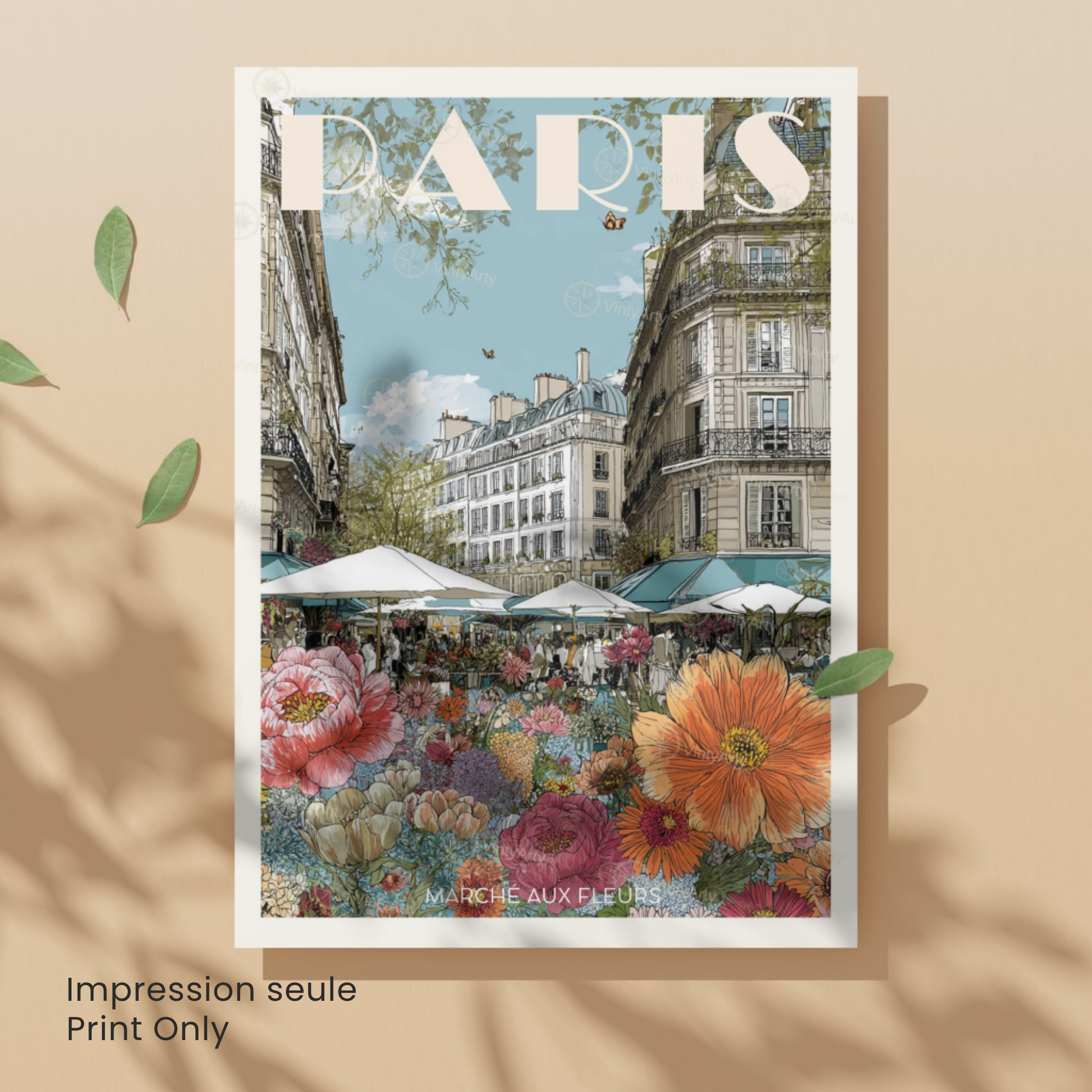 Affiche Paris | Poster artistique France | Affiche Marché aux fleurs