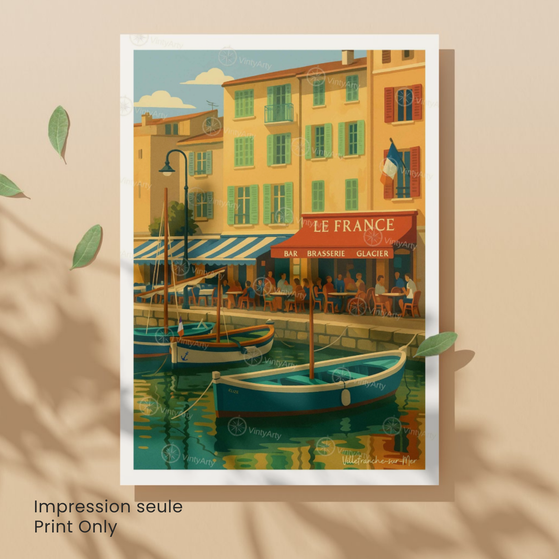 Affiche Villefranche-sur-Mer | Cadre mural France | Affiche Côte d'Azur