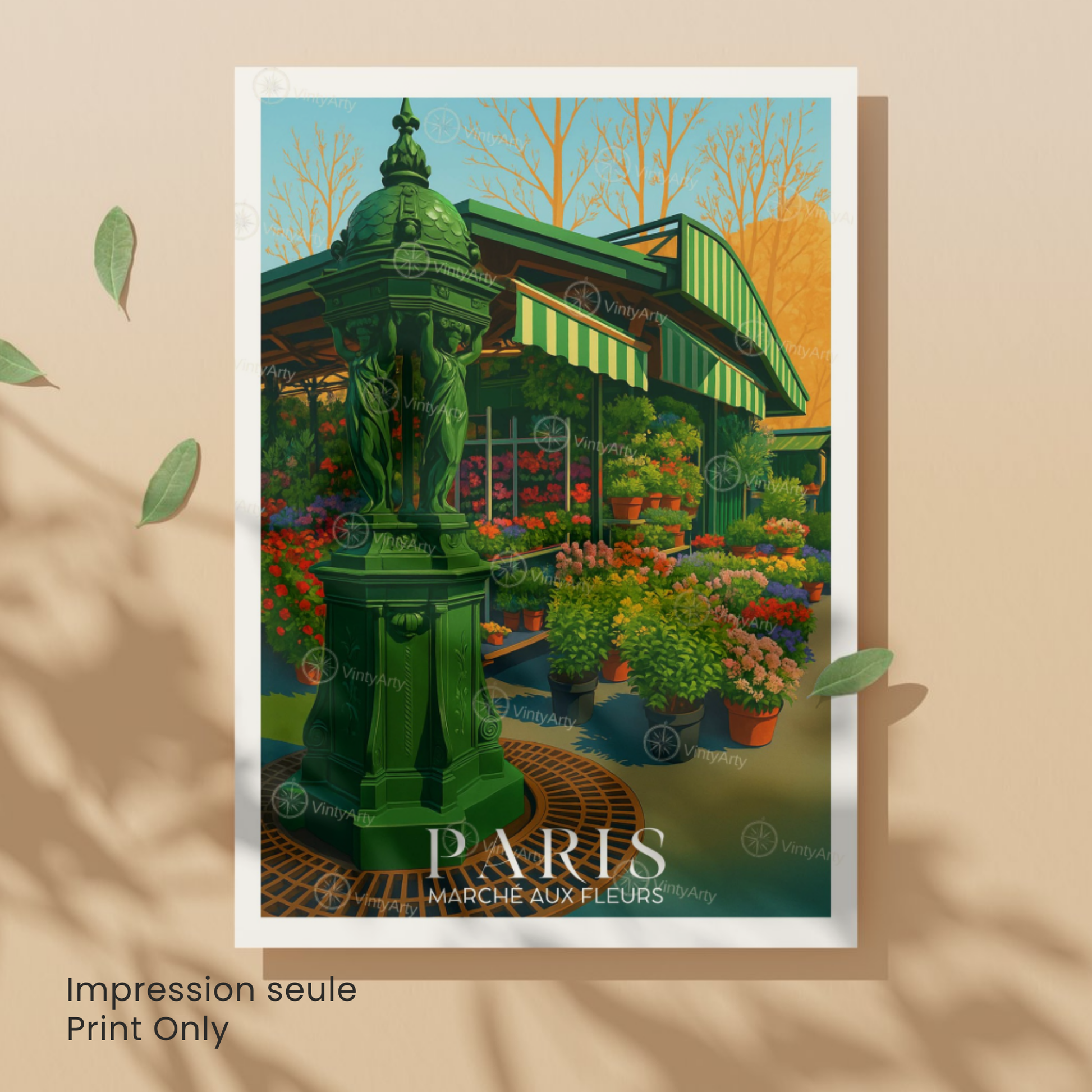 Affiche Paris | Poster de voyage France | Affiche Marché aux fleurs