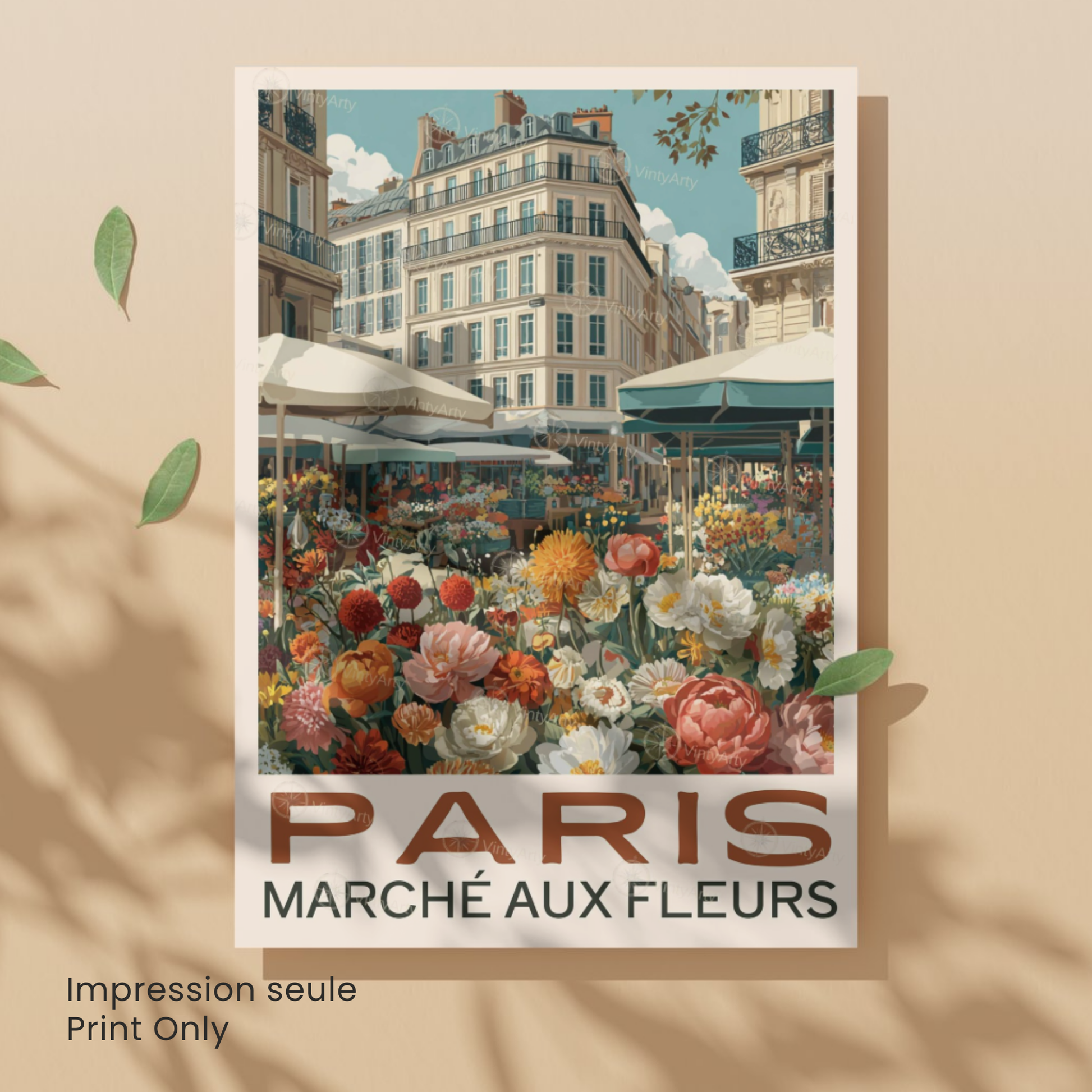 Affiche Paris | Poster déco France | Affiche Marché aux fleurs