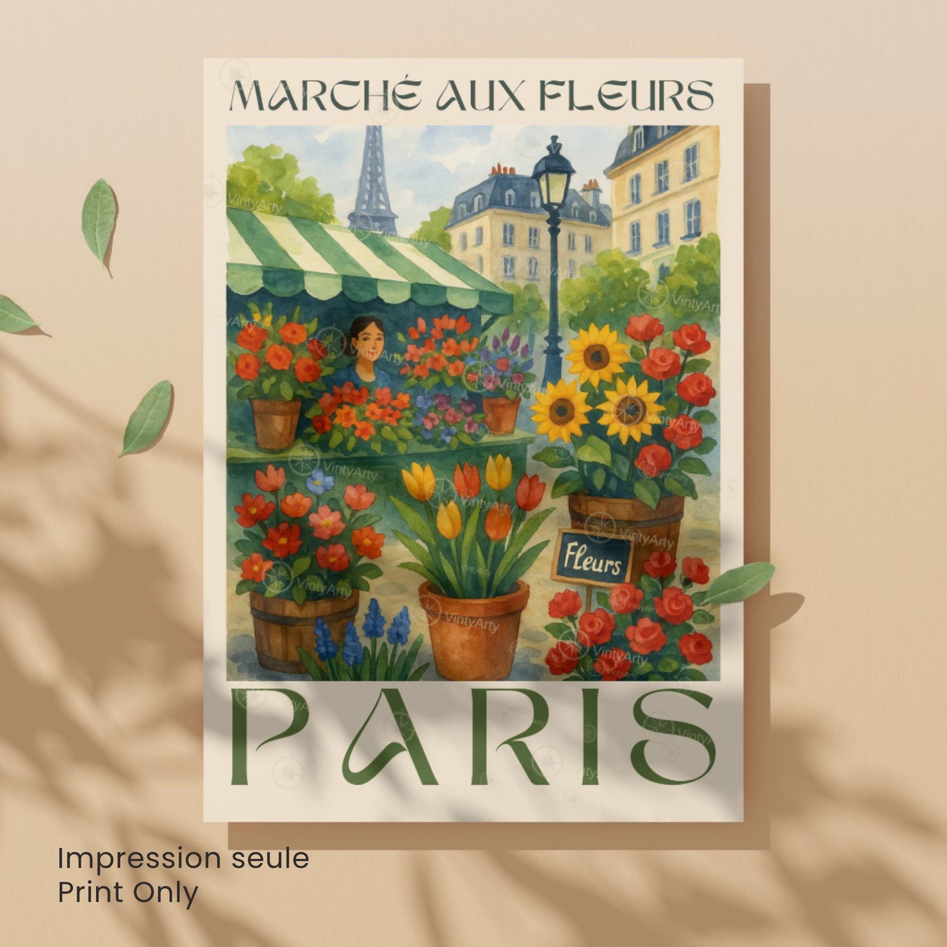 Affiche Paris | Décoration de voyage France | Affiche Marché aux fleurs