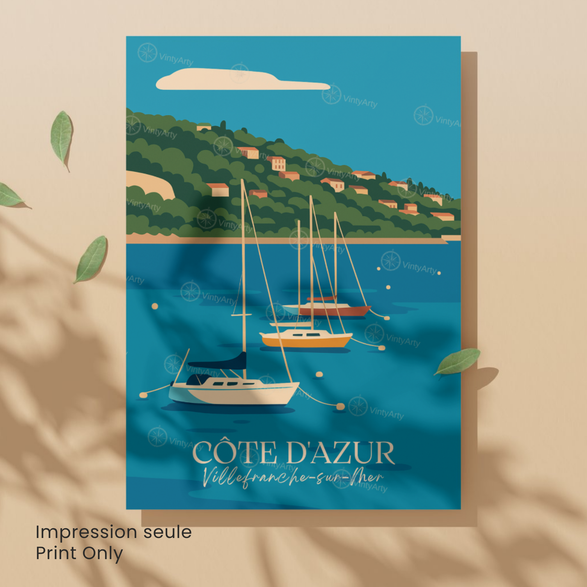 Affiche Villefranche-sur-Mer | Impression décoratif France | Affiche Côte d'Azur