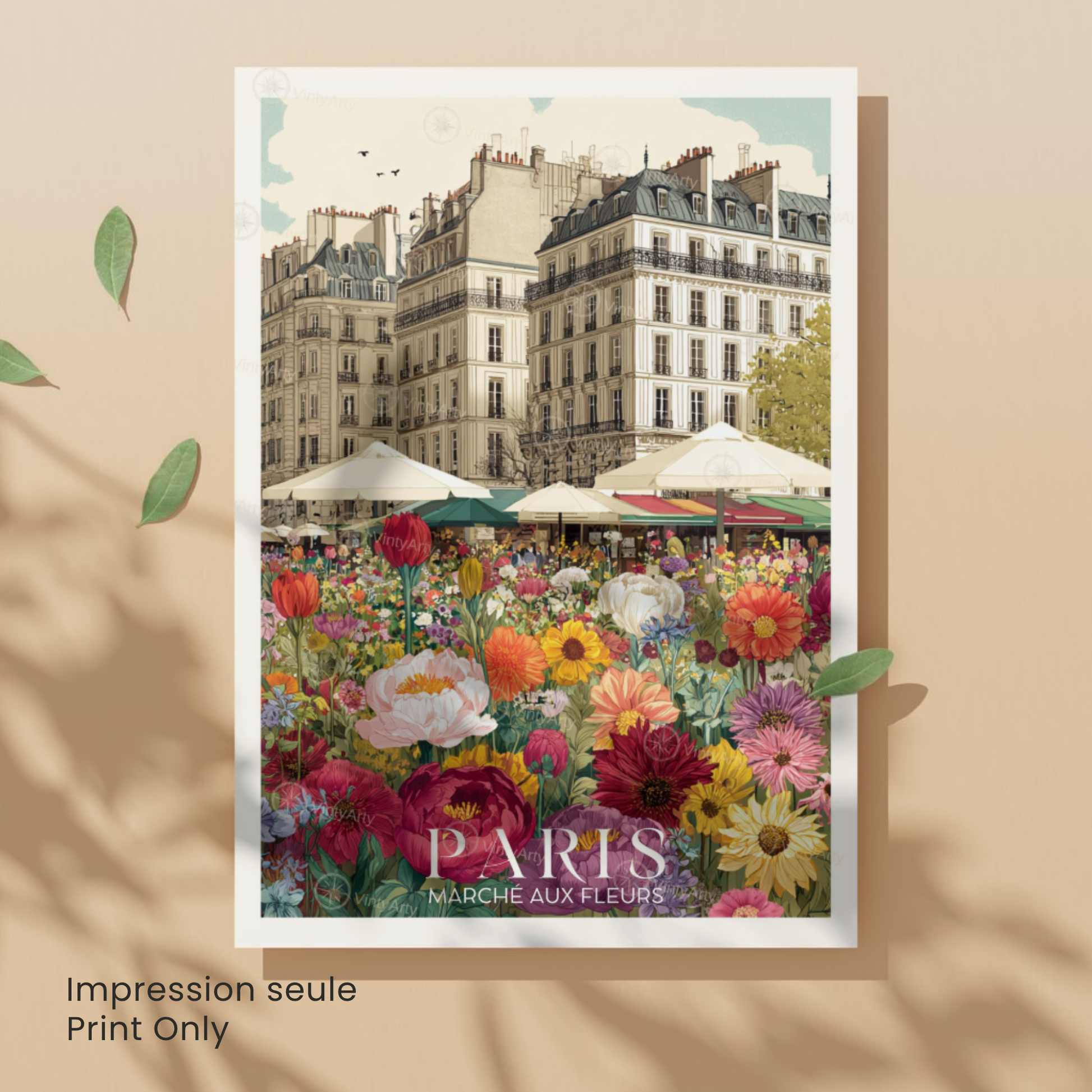 Affiche Paris | Impression de voyage France | Affiche Marché aux fleurs
