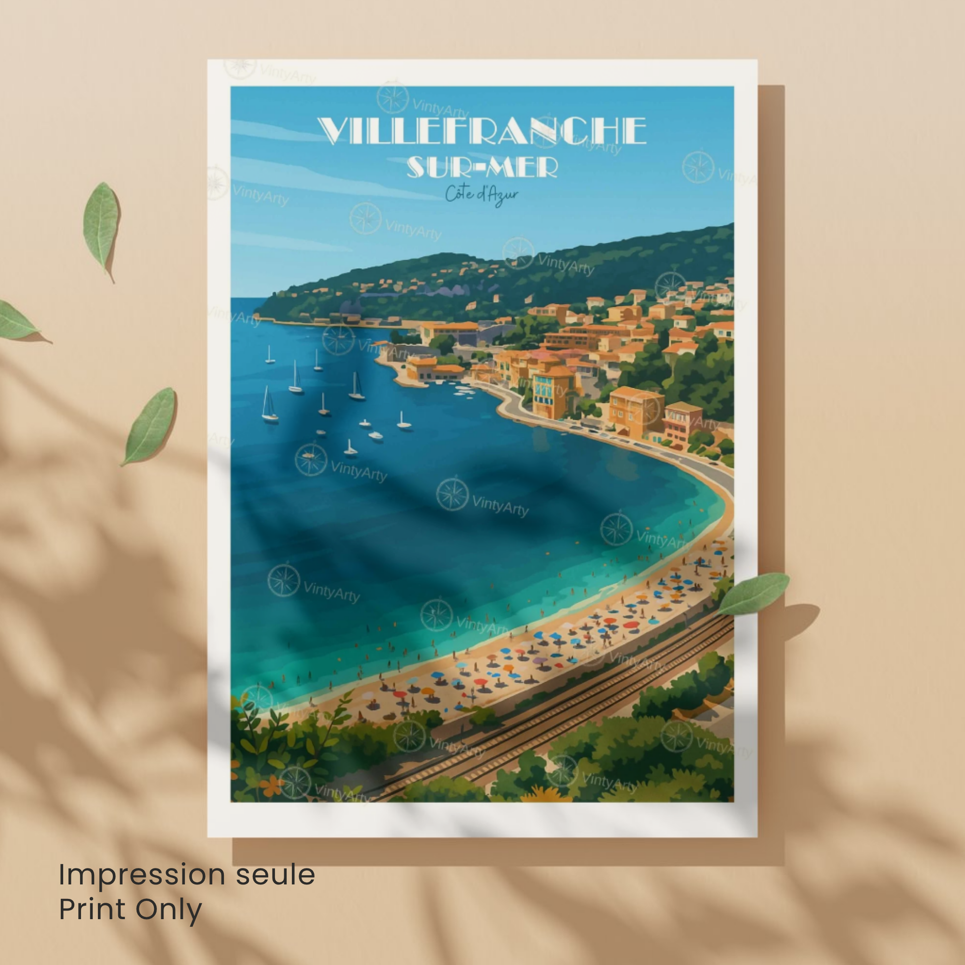 Affiche Villefranche-sur-Mer | Poster décoratif France | Affiche Côte d'Azur