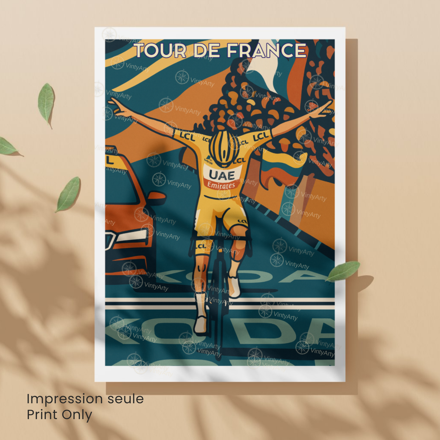 Affiche Tour de France – Poster Tadej Pogačar victoire – Illustration cyclisme maillot jaune vintage