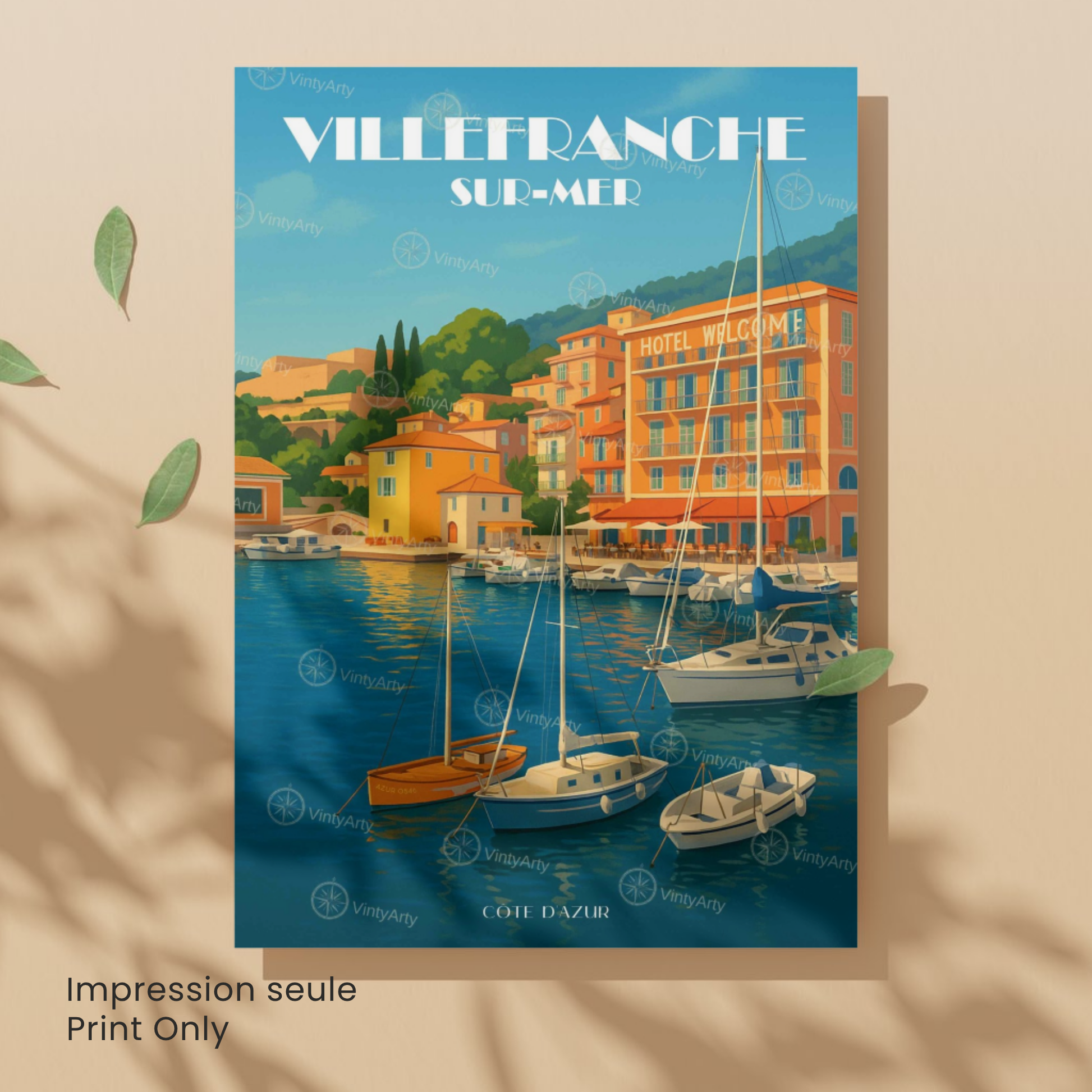 Affiche Villefranche-sur-Mer | Décoration de voyage France | Affiche Côte d'Azur