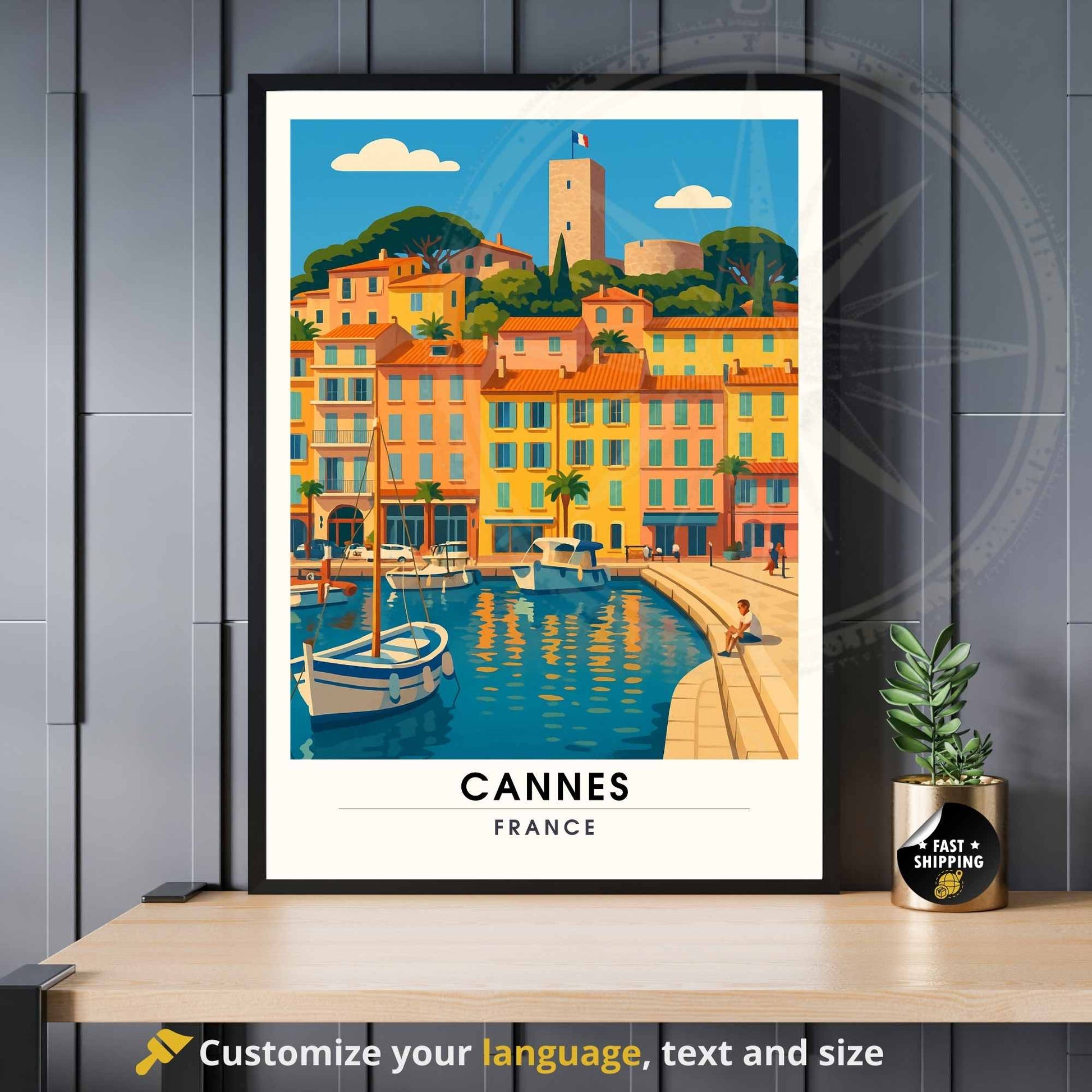 Affiche Cannes | Impression Cannes | Affiche de voyage France | Port de Cannes