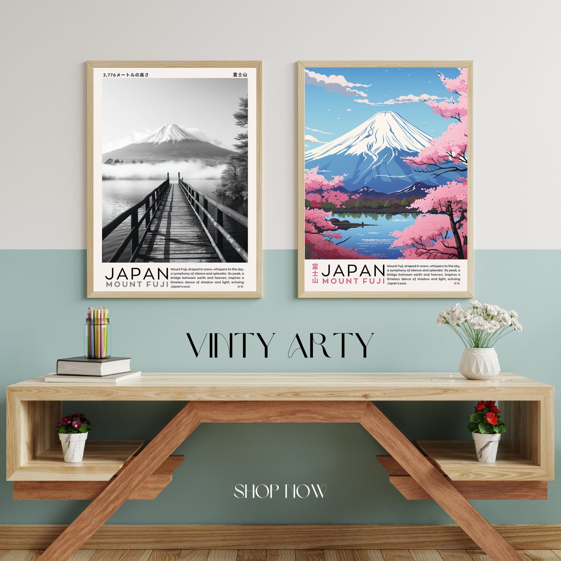 Affiche Mont Fuji | Affiche Japon noir et blanc | impression Japon | Impression Mont Fuji, Japon