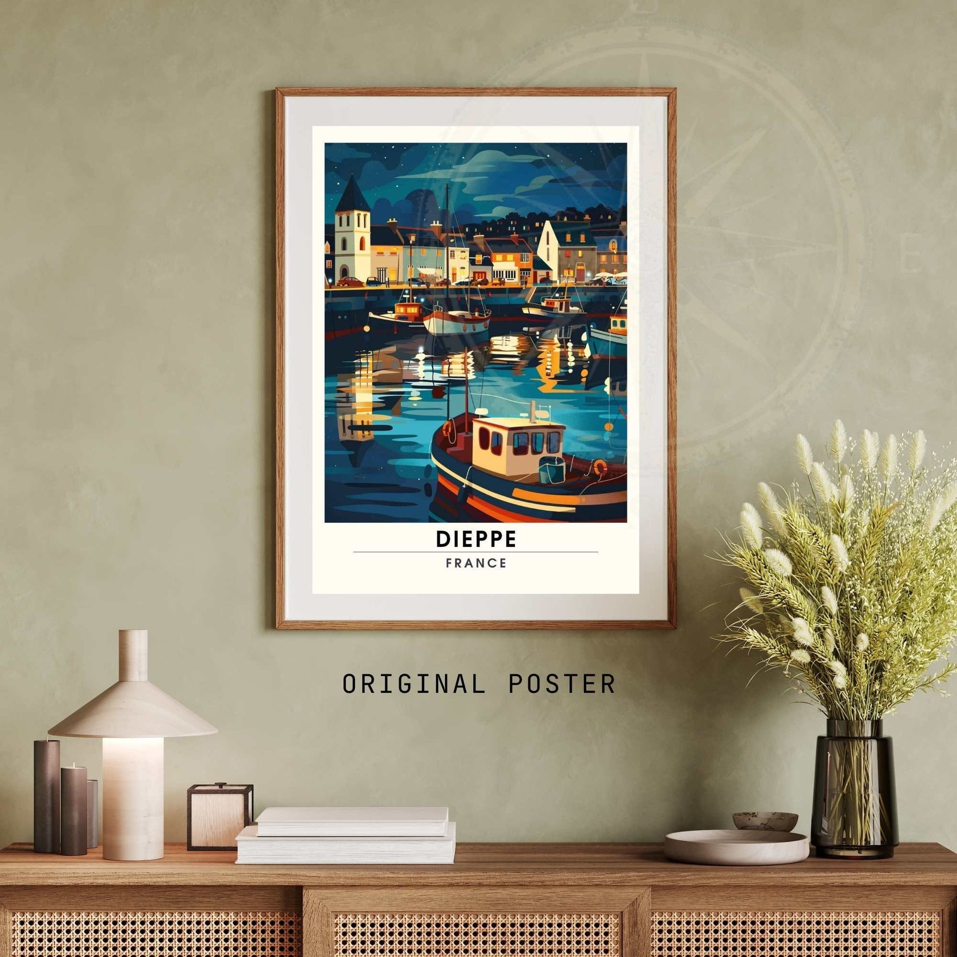 Affiche Dieppe - impression de voyage Dieppe, France - Impression Dieppe - Une nuit au Port de Dieppe