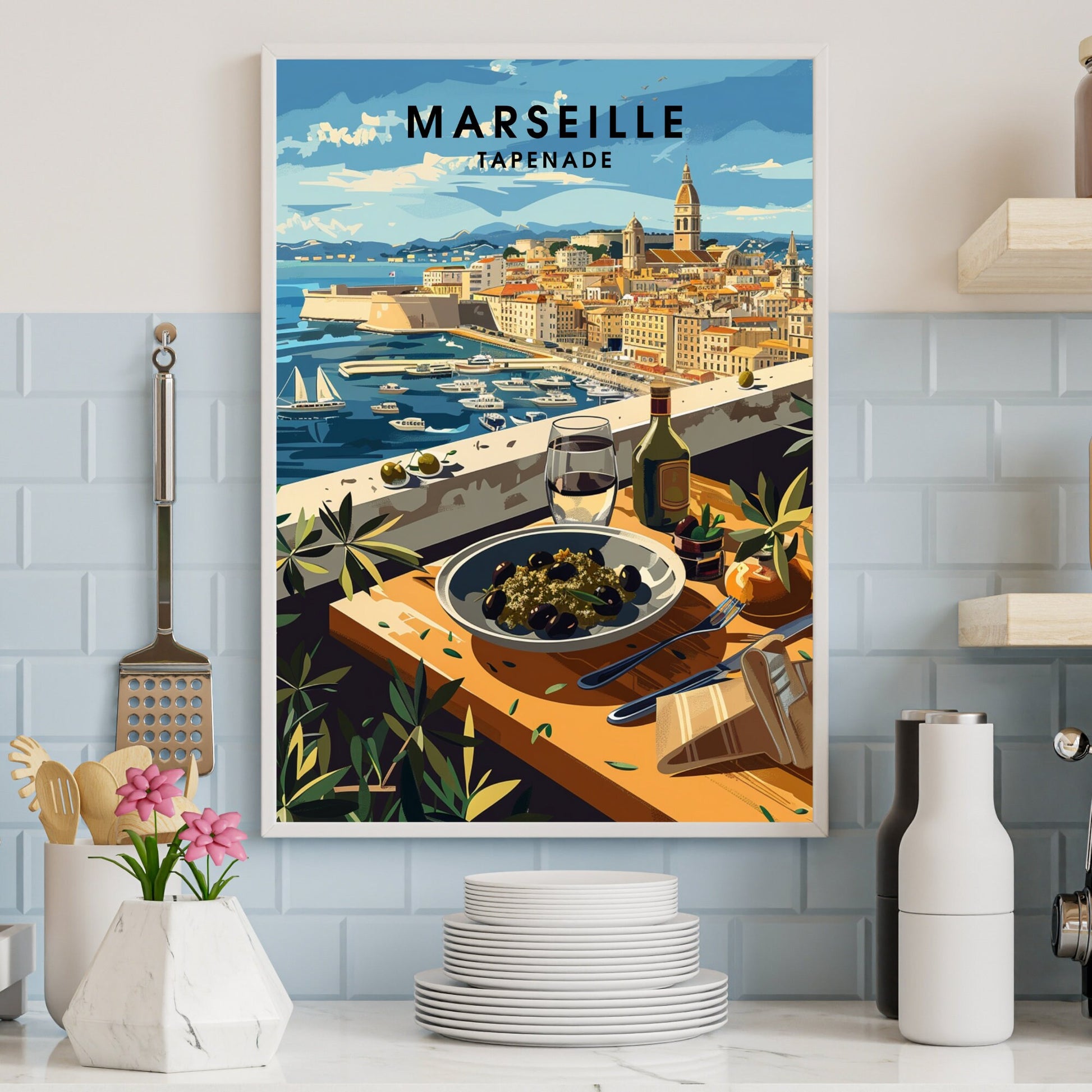 Kitchen poster | Marseille poster | Tapenade print | Travel souvenir | Gift idea | France travel print
