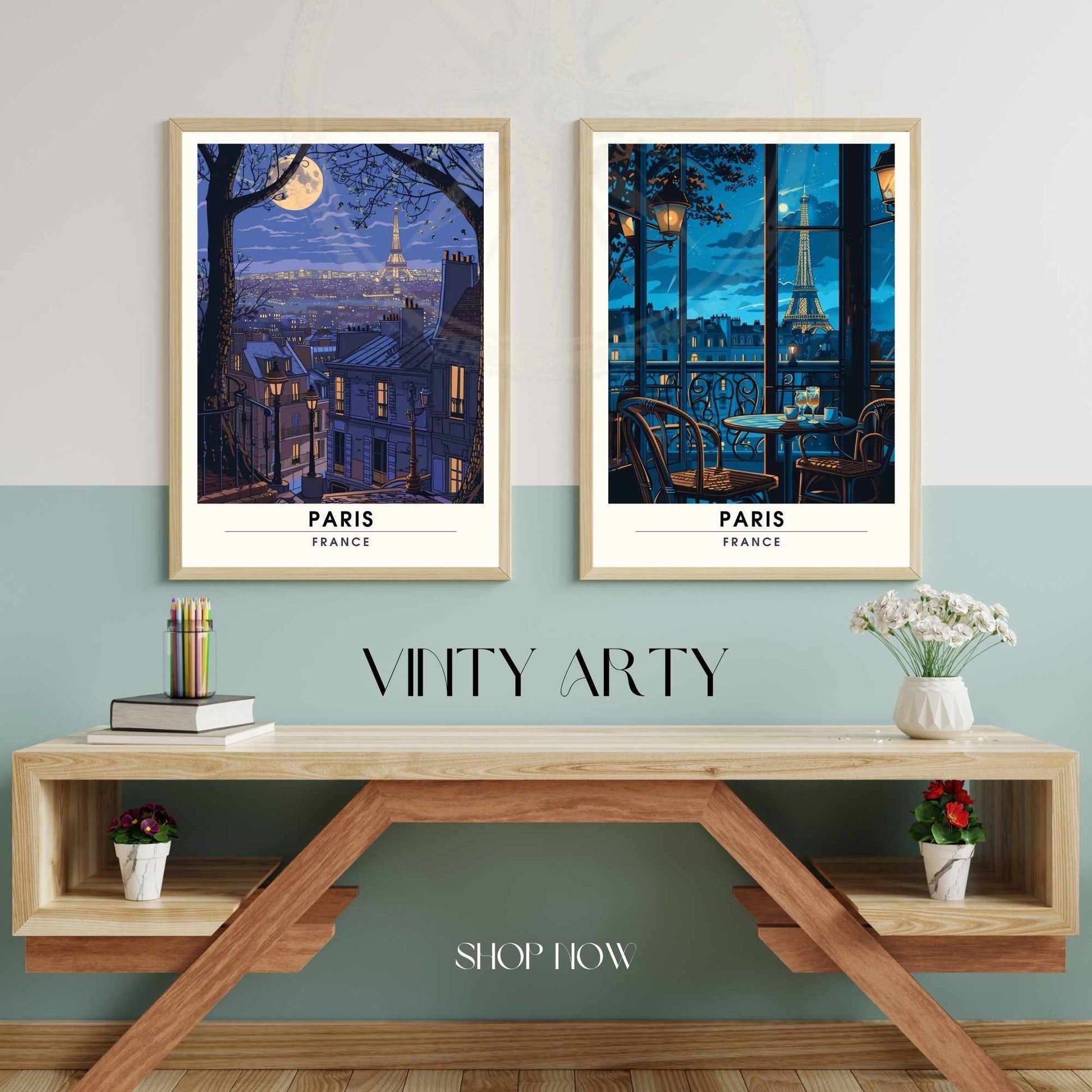 Impression Paris | Affiche de Voyage Paris la nuit | Impression de Voyage Paris, France | Voyage nocturne à Paris