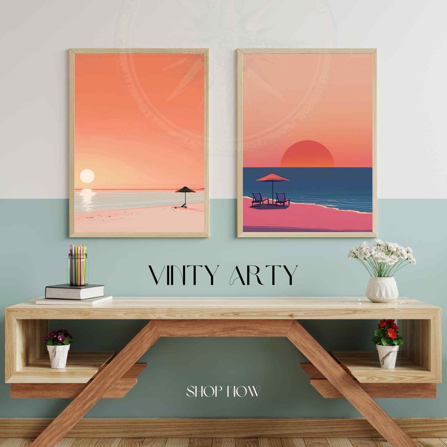 Affiche plage - Affiche Minimaliste plage - Affiche coucher de soleil