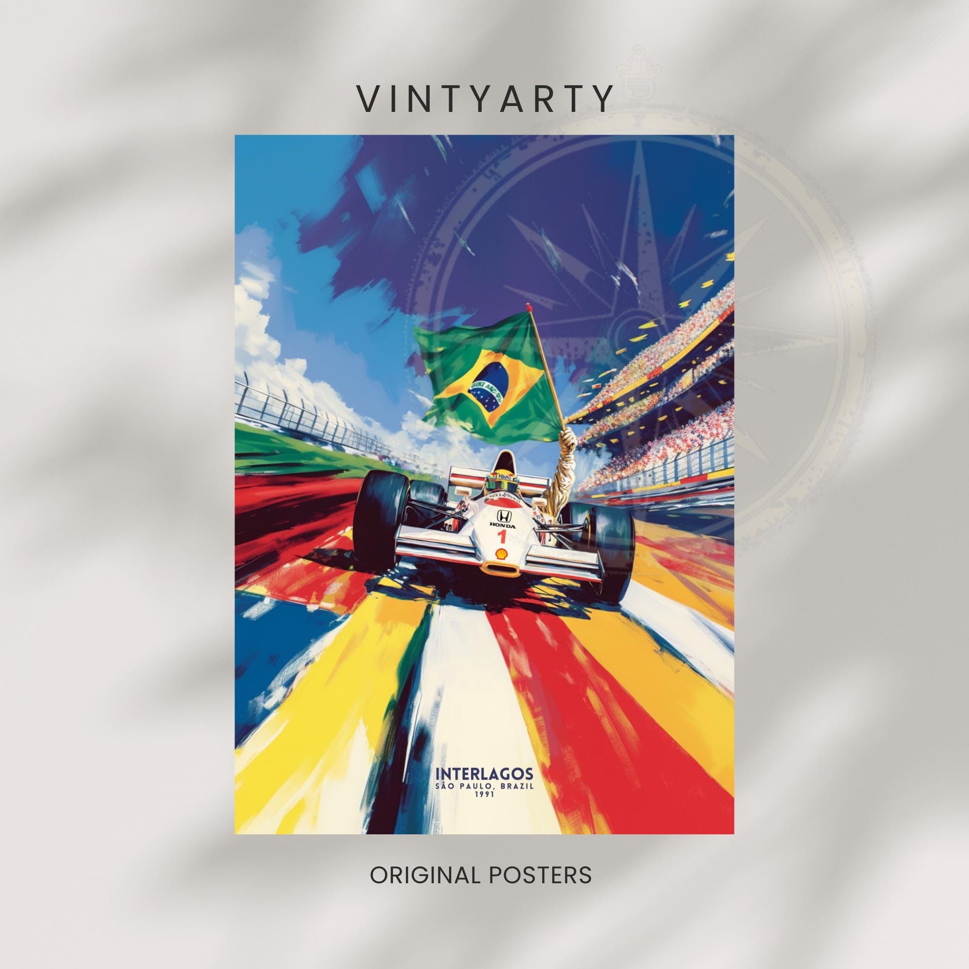 Affiche sport automobile | Impression Interlagos, Brésil | Senna 1991