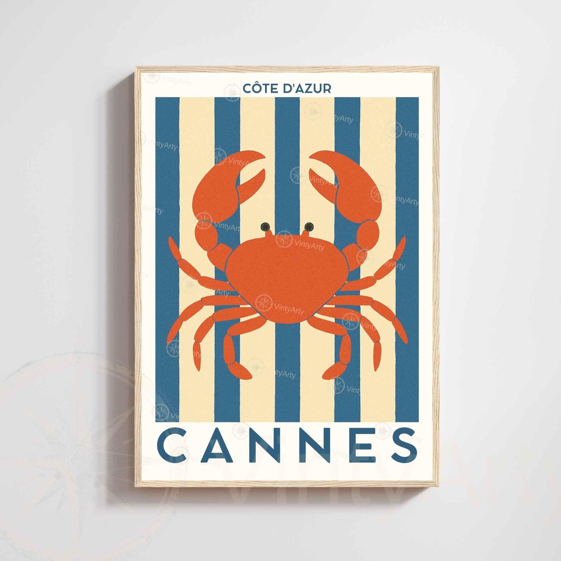 Affiche Cannes Crabe – Illustration Côte d’Azur – Poster marin décoration murale bord de mer
