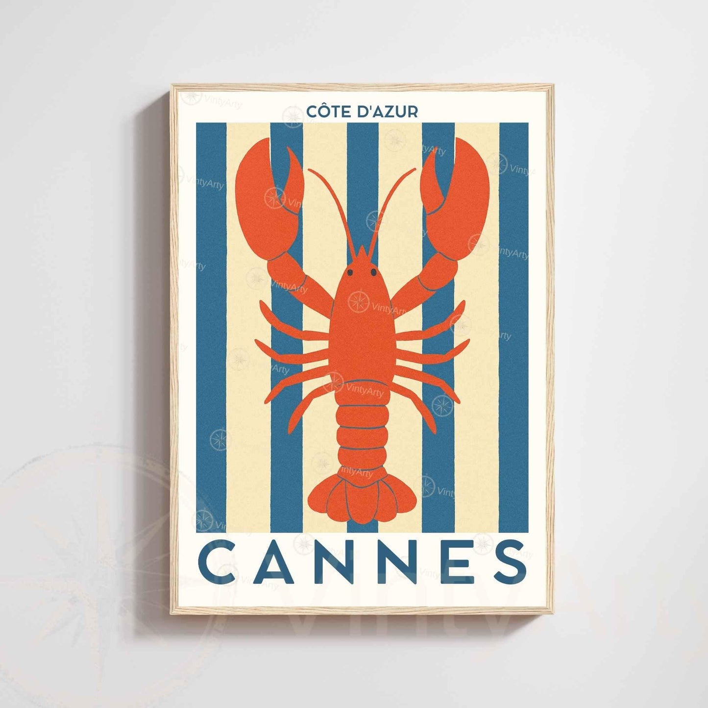 Affiche Cannes Homard – Poster Côte d’Azur – Illustration déco marine bord de mer vintage