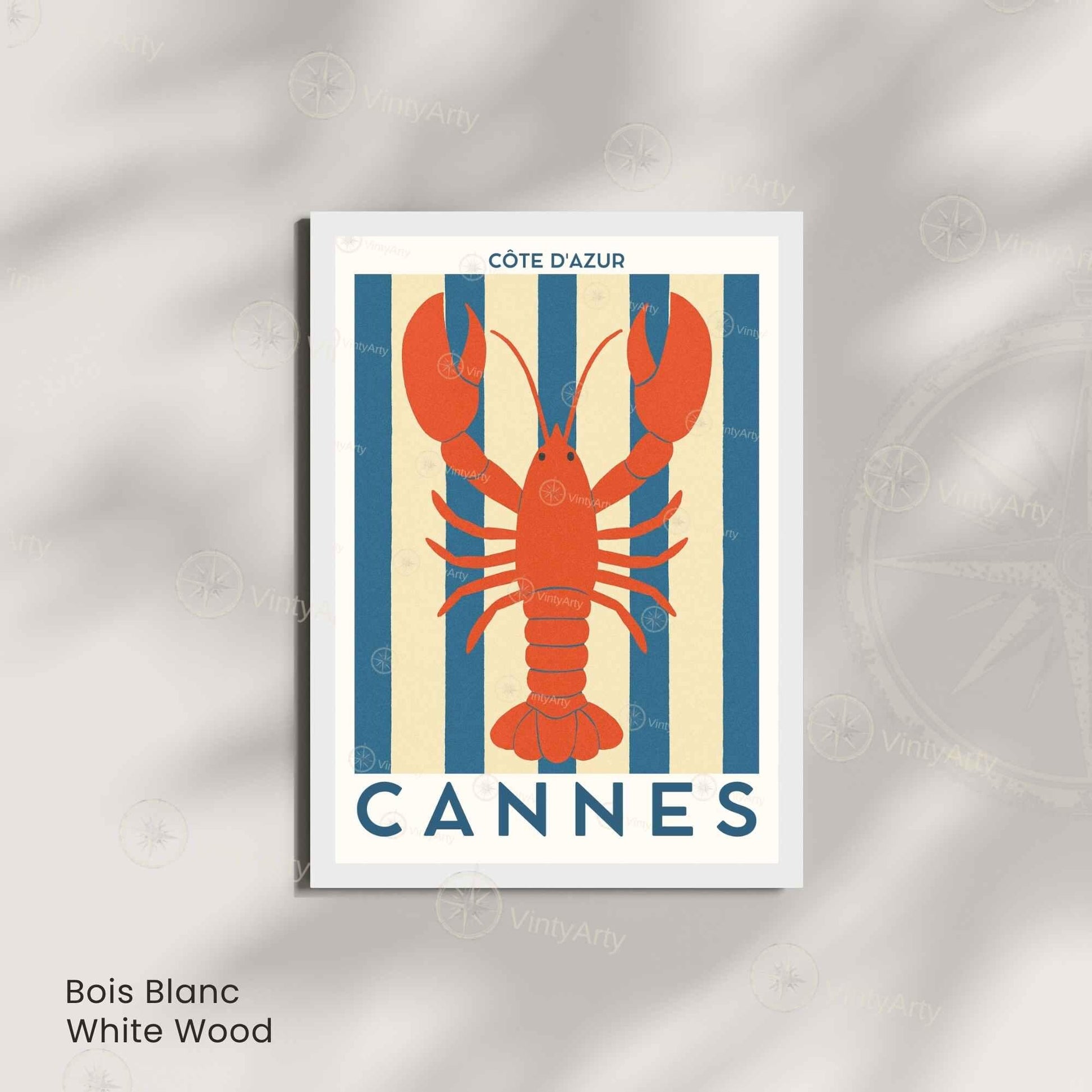 Affiche Cannes Homard – Poster Côte d’Azur – Illustration déco marine bord de mer vintage