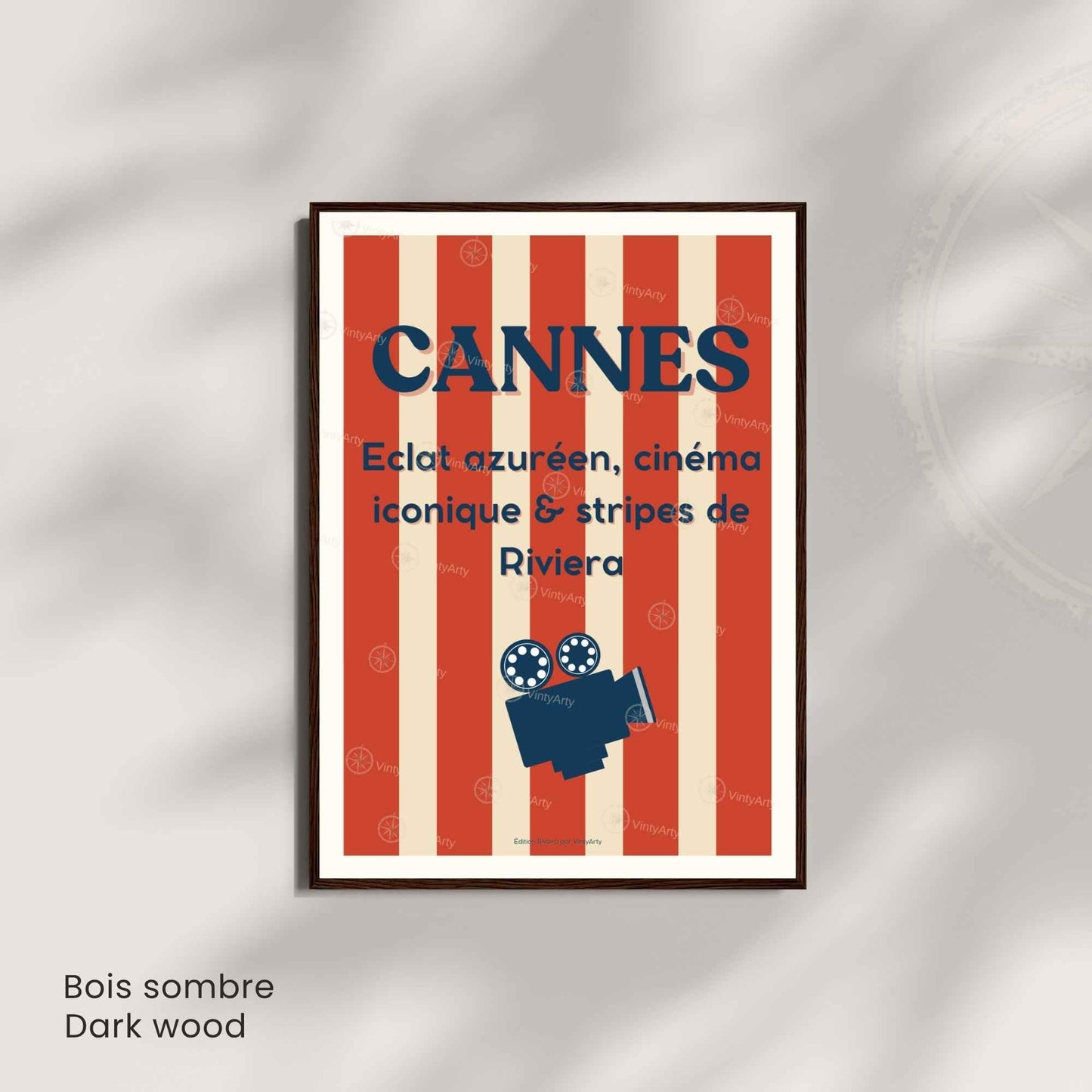 Affiche Cannes Cinéma – Poster typographique Riviera rouge – Déco Côte d’Azur vintage & festival