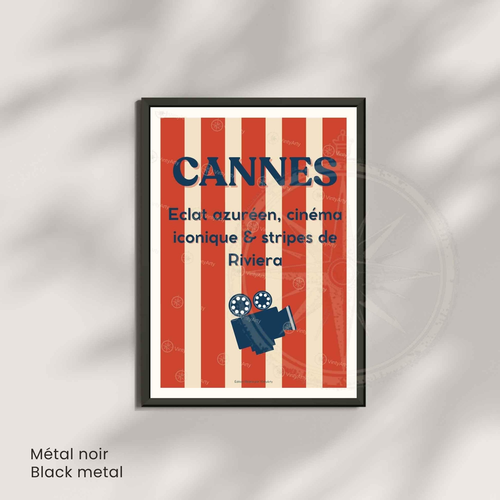 Affiche Cannes Cinéma – Poster typographique Riviera rouge – Déco Côte d’Azur vintage & festival