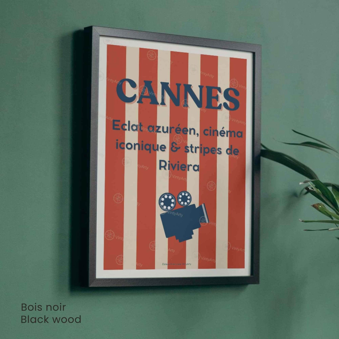 Affiche Cannes Cinéma – Poster typographique Riviera rouge – Déco Côte d’Azur vintage & festival
