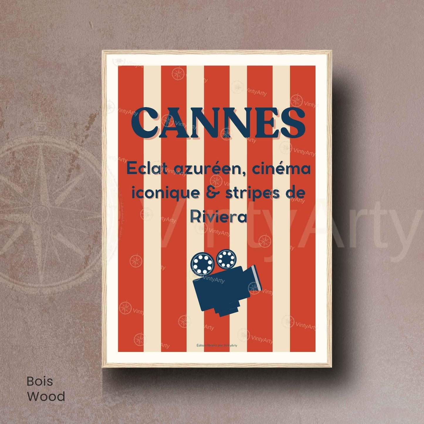 Affiche Cannes Cinéma – Poster typographique Riviera rouge – Déco Côte d’Azur vintage & festival