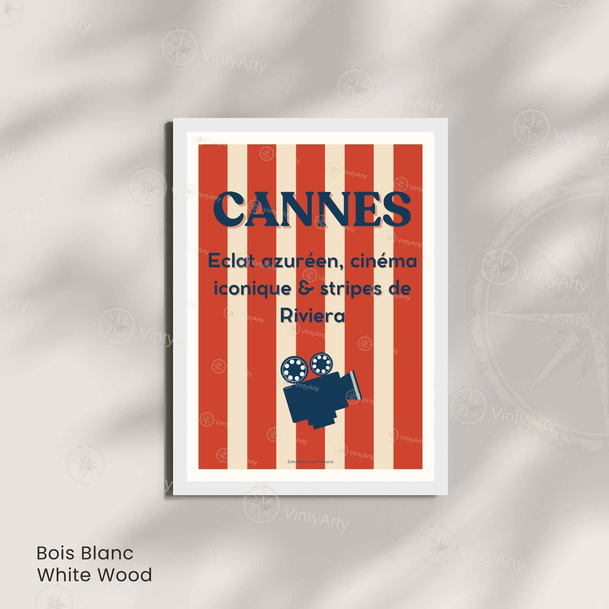 Affiche Cannes Cinéma – Poster typographique Riviera rouge – Déco Côte d’Azur vintage & festival