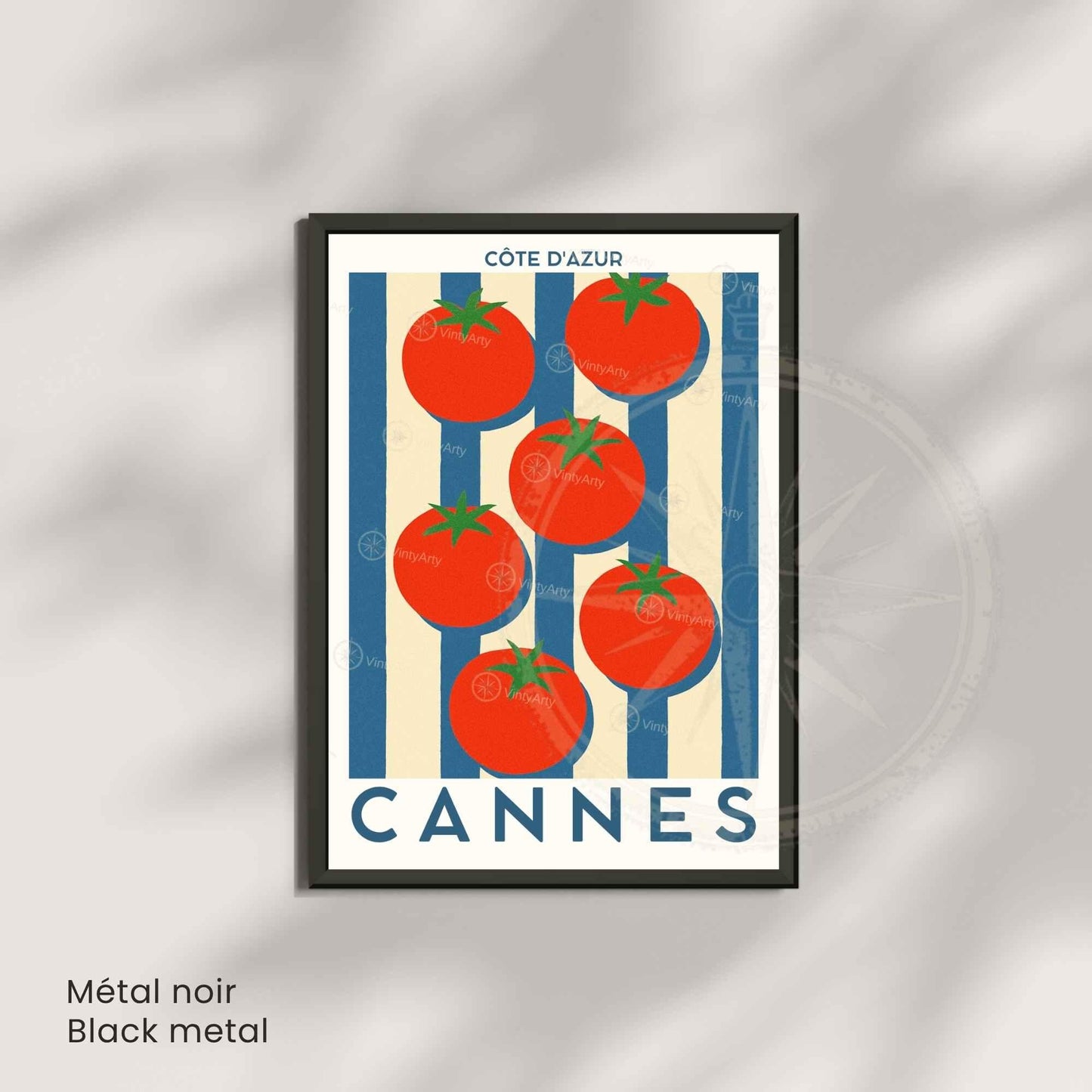 Affiche Cannes Tomates Côte d’Azur – Poster déco cuisine sud de la France – Illustration graphique légumes vintage
