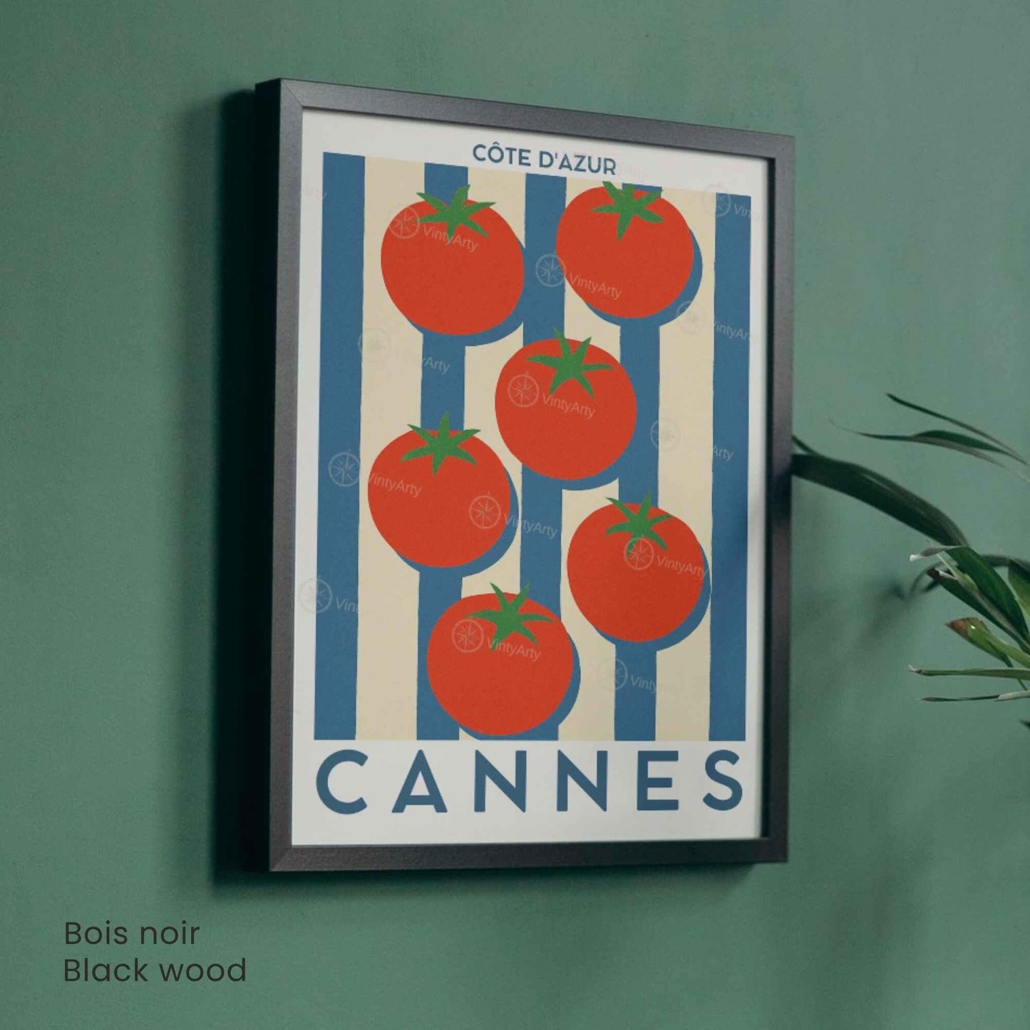 Affiche Cannes Tomates Côte d’Azur – Poster déco cuisine sud de la France – Illustration graphique légumes vintage