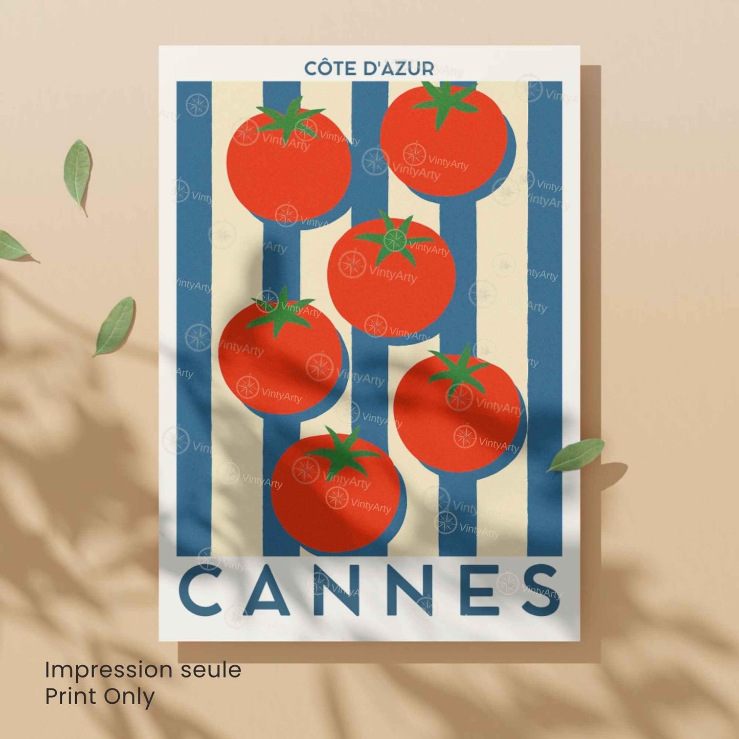 Affiche Cannes Tomates Côte d’Azur – Poster déco cuisine sud de la France – Illustration graphique légumes vintage