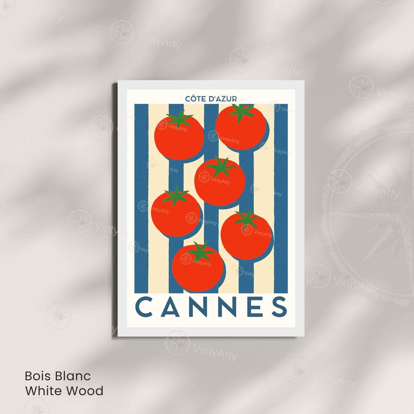 Affiche Cannes Tomates Côte d’Azur – Poster déco cuisine sud de la France – Illustration graphique légumes vintage