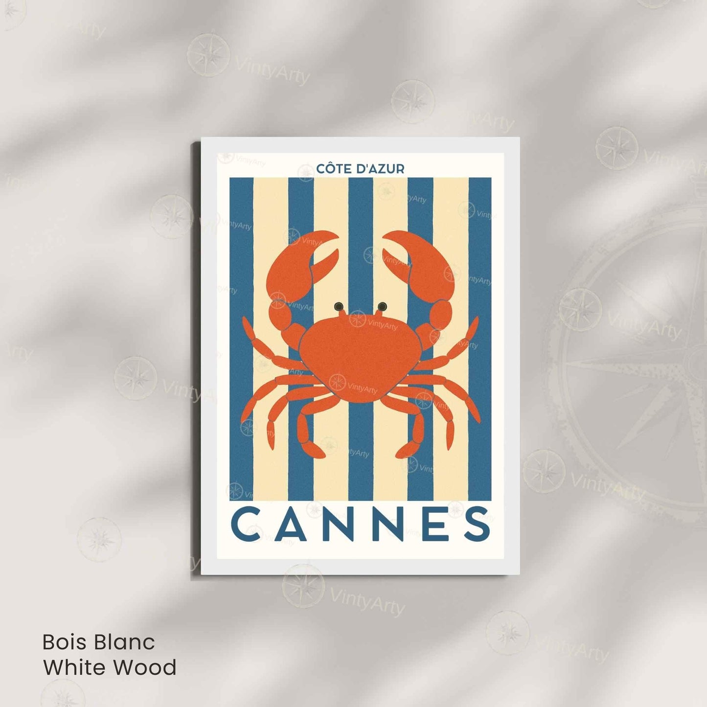 Affiche Cannes Crabe – Illustration Côte d’Azur – Poster marin décoration murale bord de mer