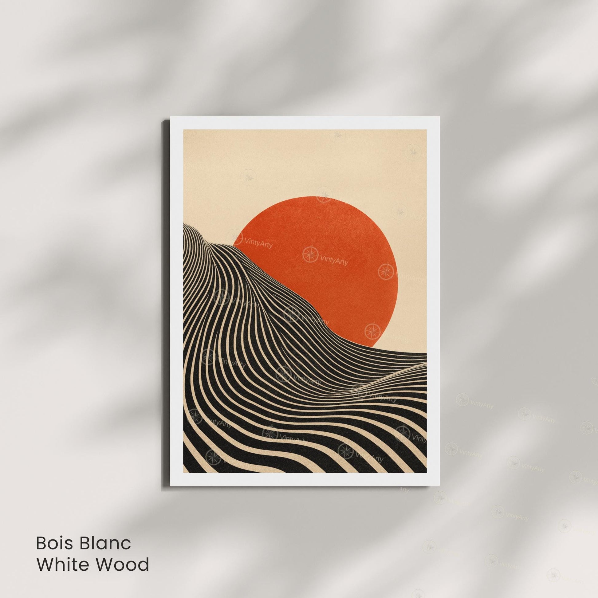 Affiche Soleil géométrique minimaliste – Lignes noires & cercle rouge | Poster abstrait moderne | Avec ou sans cadre