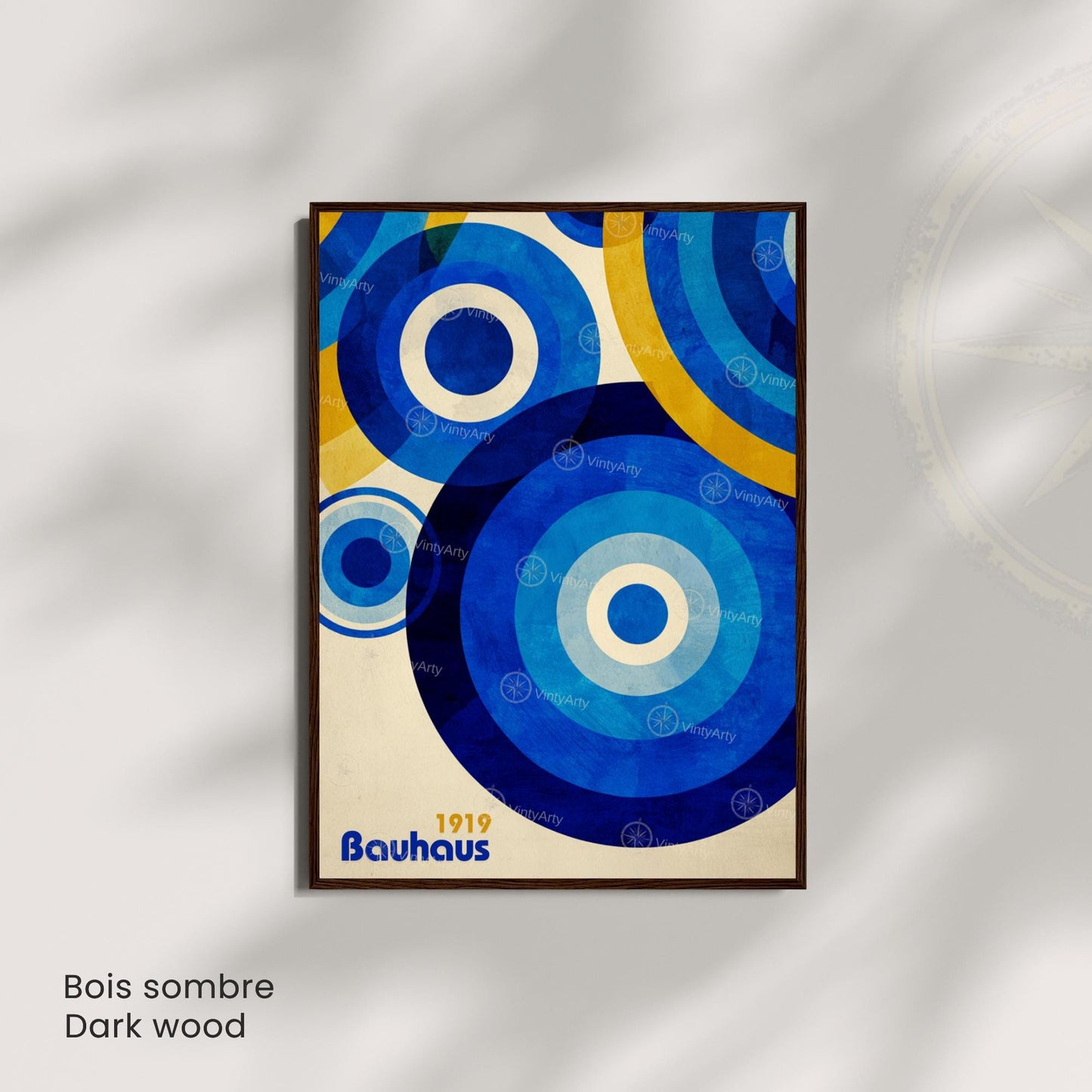 Affiche Bauhaus – Cercles bleus et jaunes | Poster géométrique abstrait moderne | Avec ou sans cadre