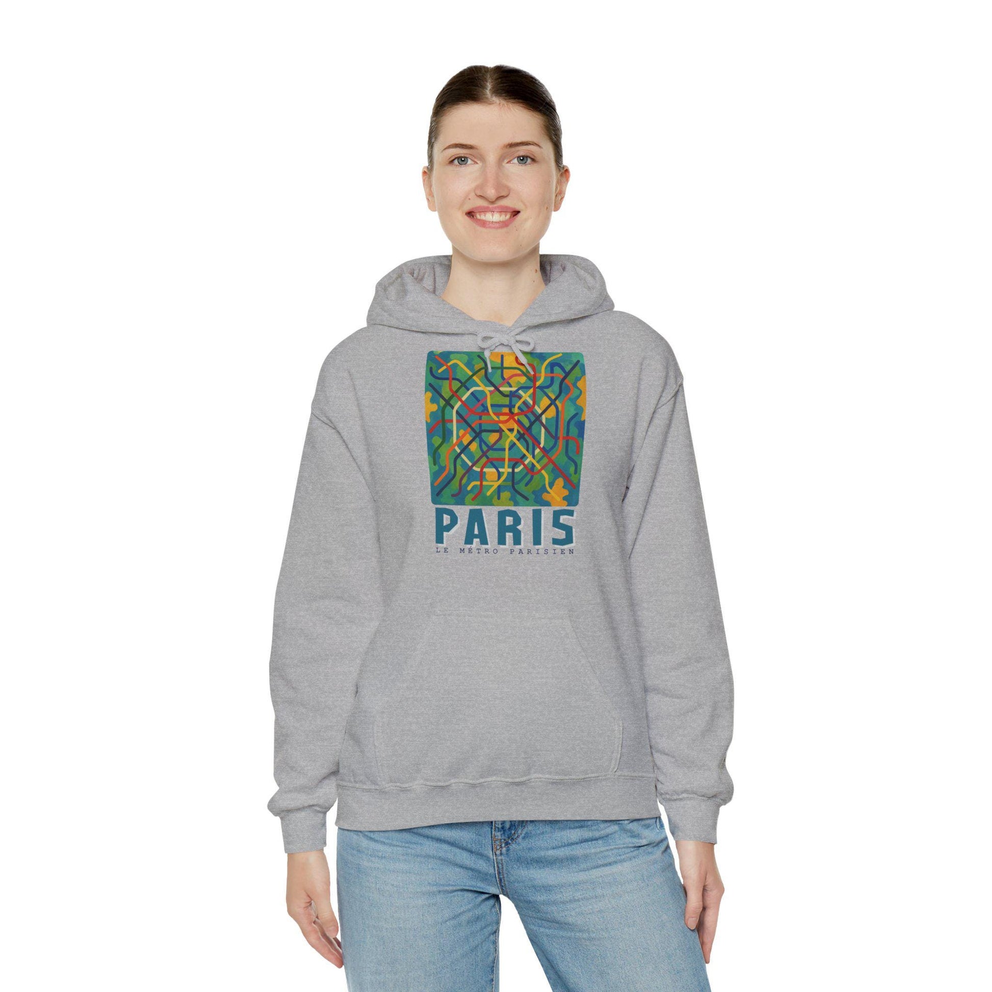 Sweat à capuche Paris – Hoodie unisexe avec design métro parisien, sweat graphique, streetwear tendance, idée cadeau voyage