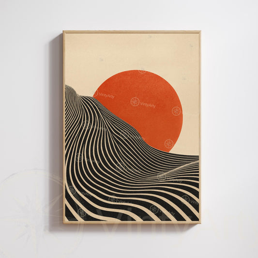 Bauhaus Poster – Black & White Optical Design with Yellow Circle | Modern Abstract Wall Art | Framed or Unframed