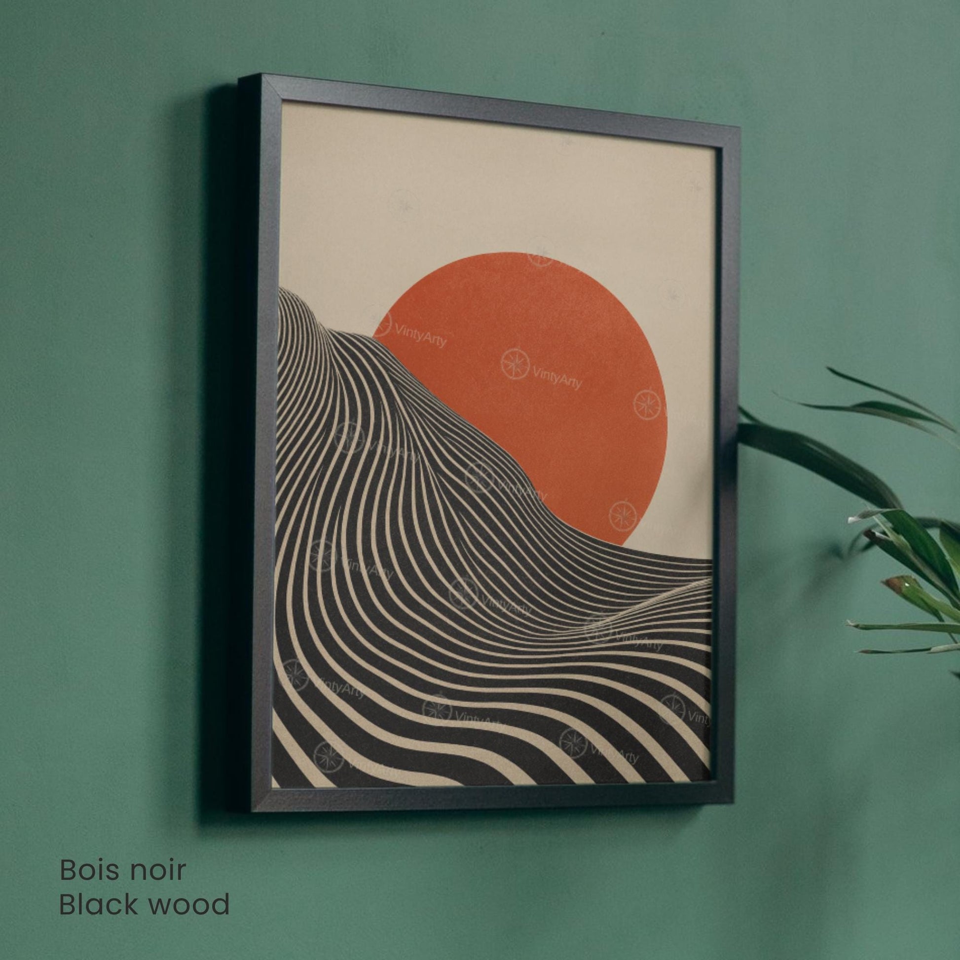 Affiche Soleil géométrique minimaliste – Lignes noires & cercle rouge | Poster abstrait moderne | Avec ou sans cadre