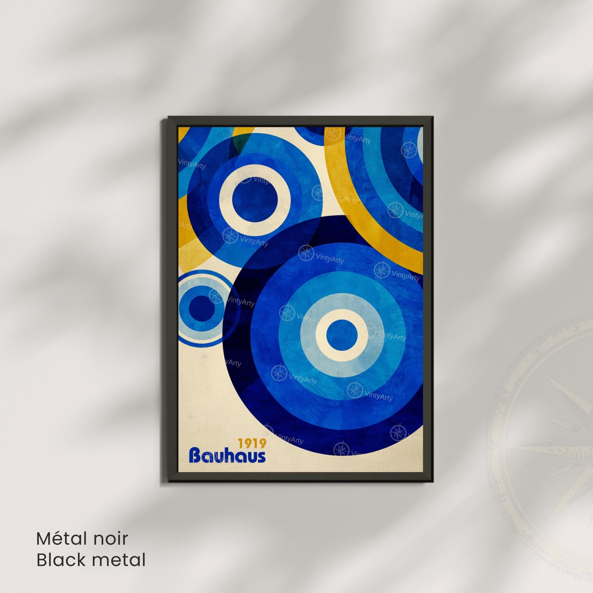 Affiche Bauhaus – Cercles bleus et jaunes | Poster géométrique abstrait moderne | Avec ou sans cadre