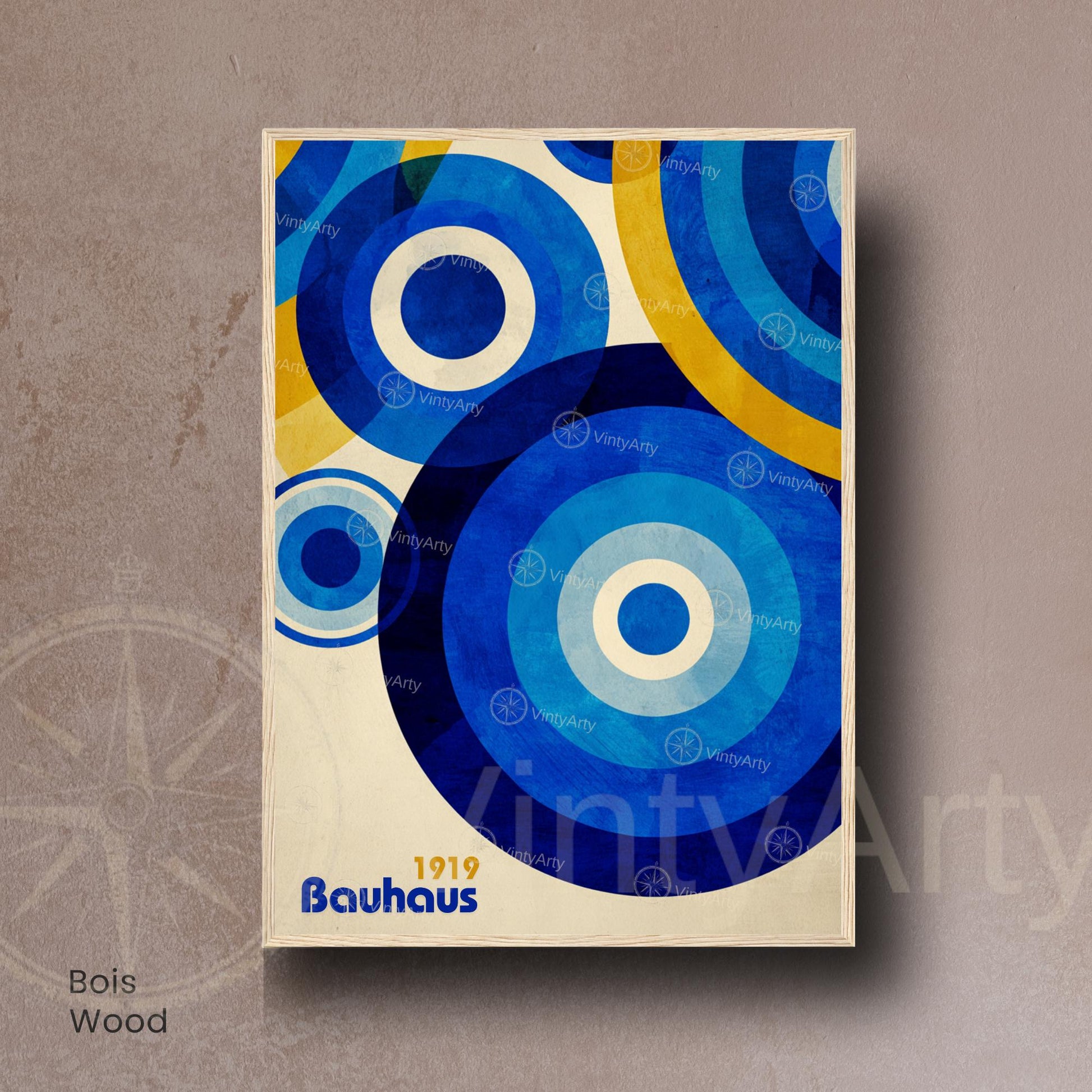 Affiche Bauhaus – Cercles bleus et jaunes | Poster géométrique abstrait moderne | Avec ou sans cadre