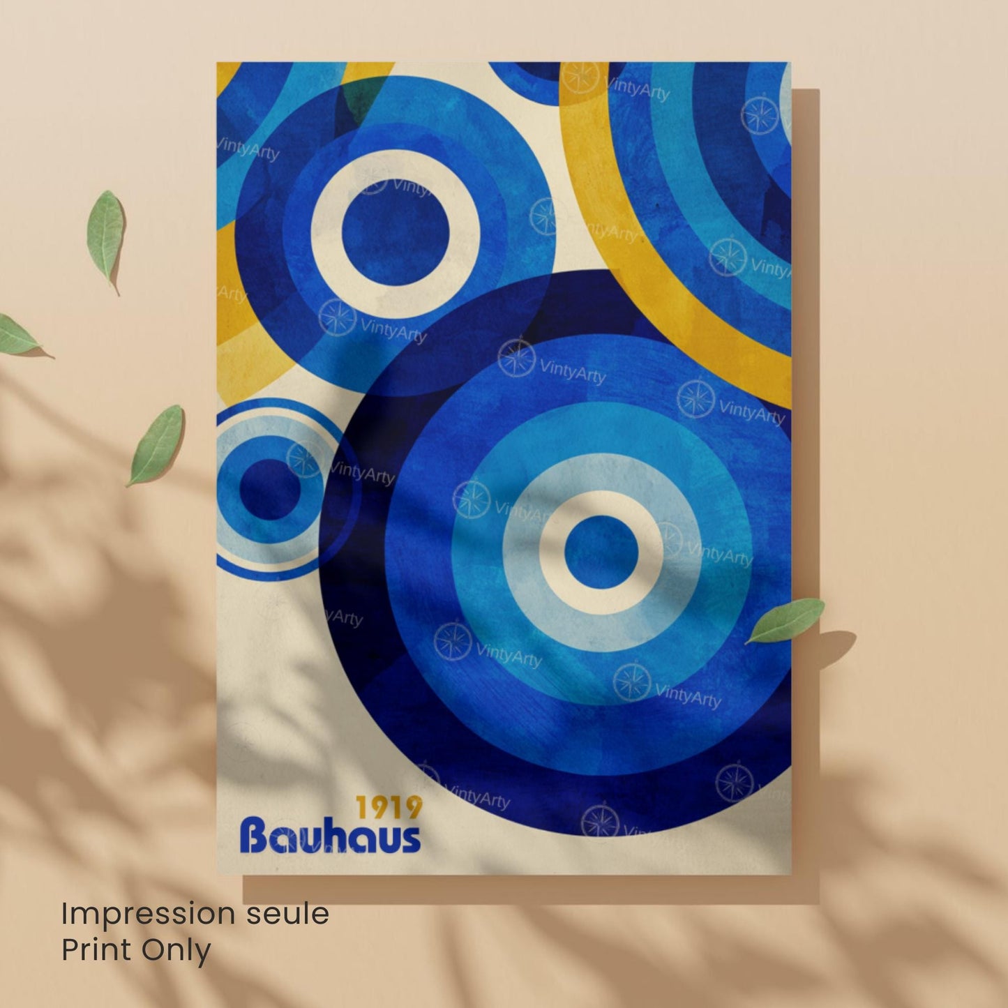 Affiche Bauhaus – Cercles bleus et jaunes | Poster géométrique abstrait moderne | Avec ou sans cadre