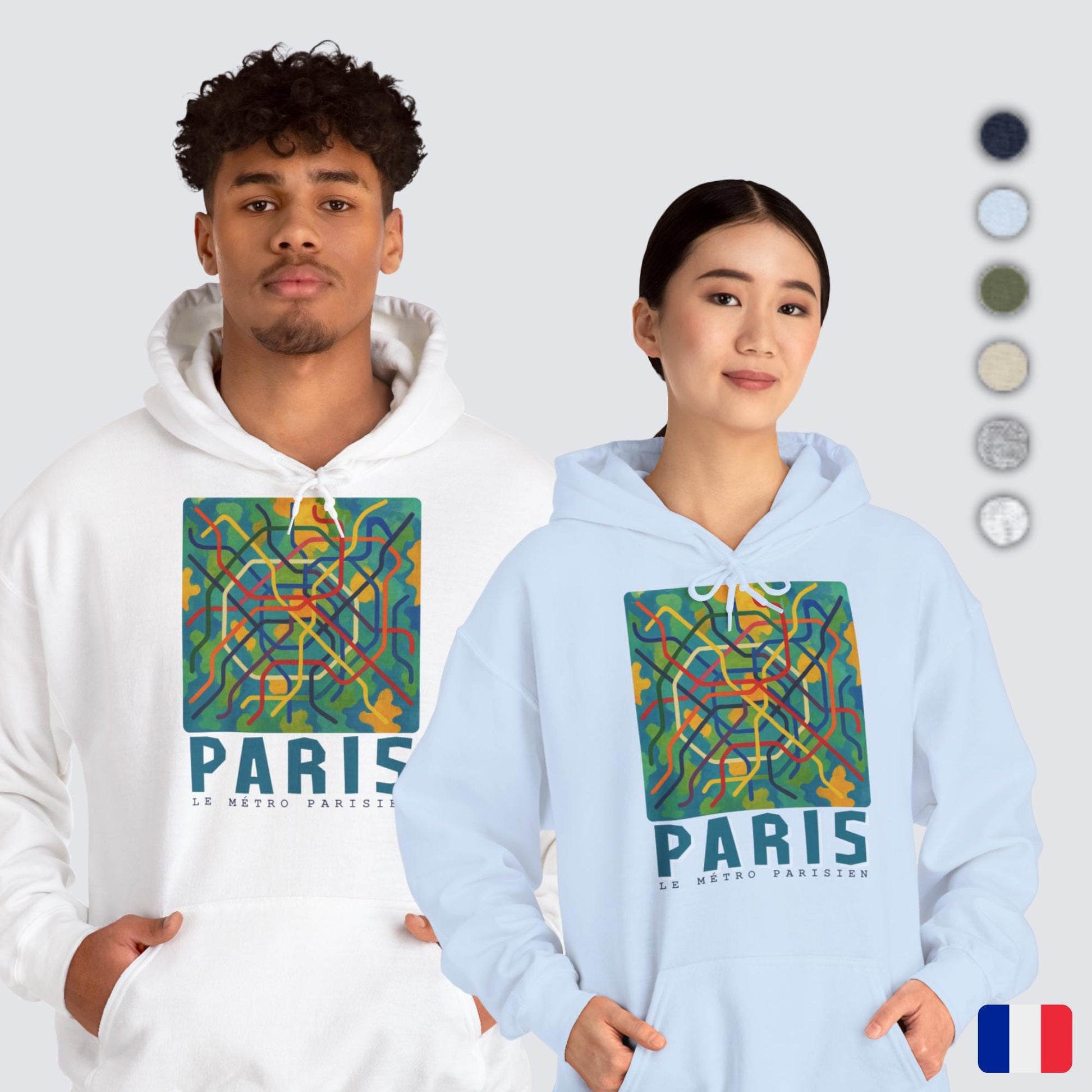 Sweat à capuche Paris – Hoodie unisexe avec design métro parisien, sweat graphique, streetwear tendance, idée cadeau voyage